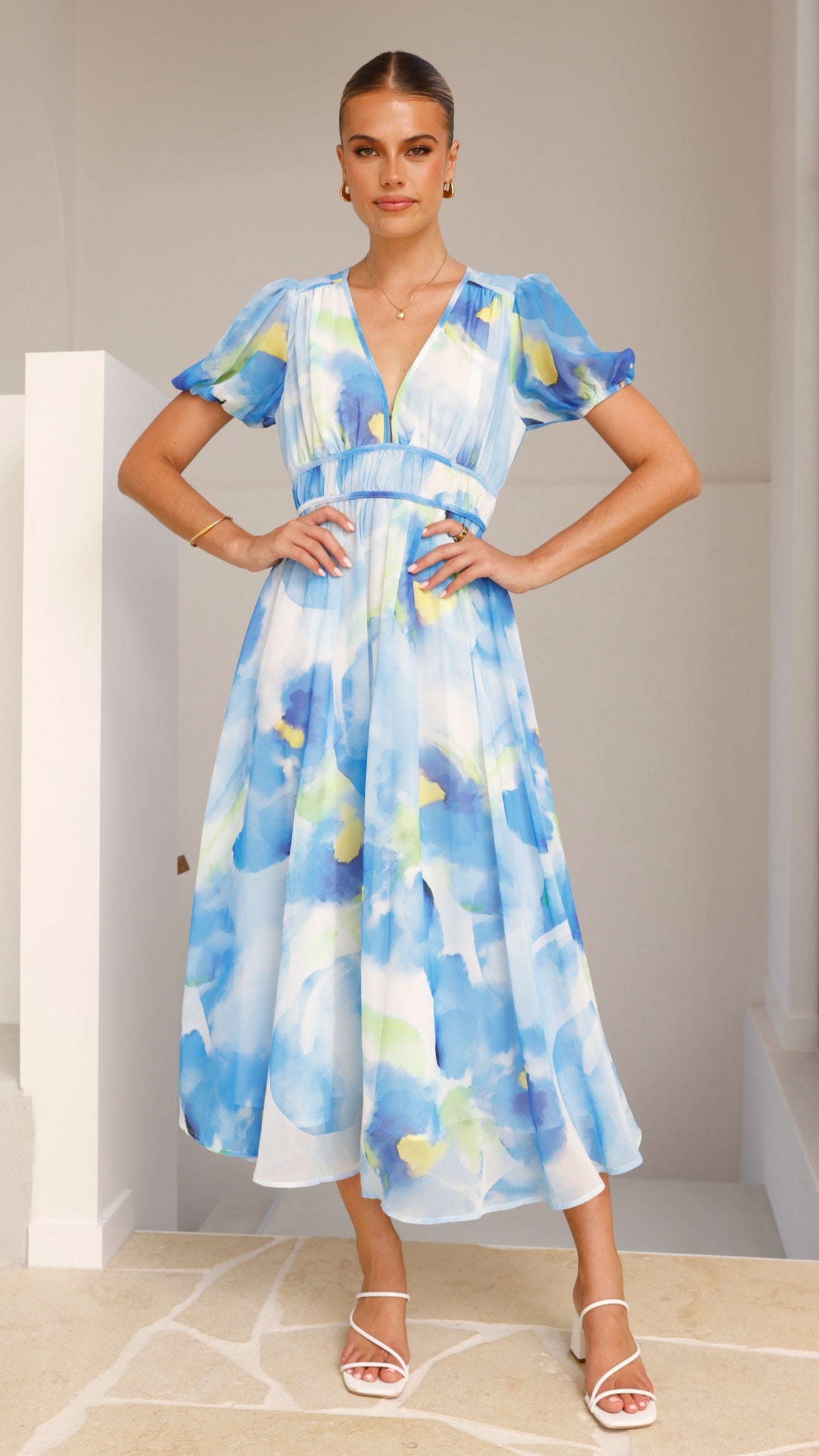 Amberose Maxi Dress for Women - Blue & Green Flowy Summer Beach Dress | Perfect for Vacations, Parties & Casual Outings