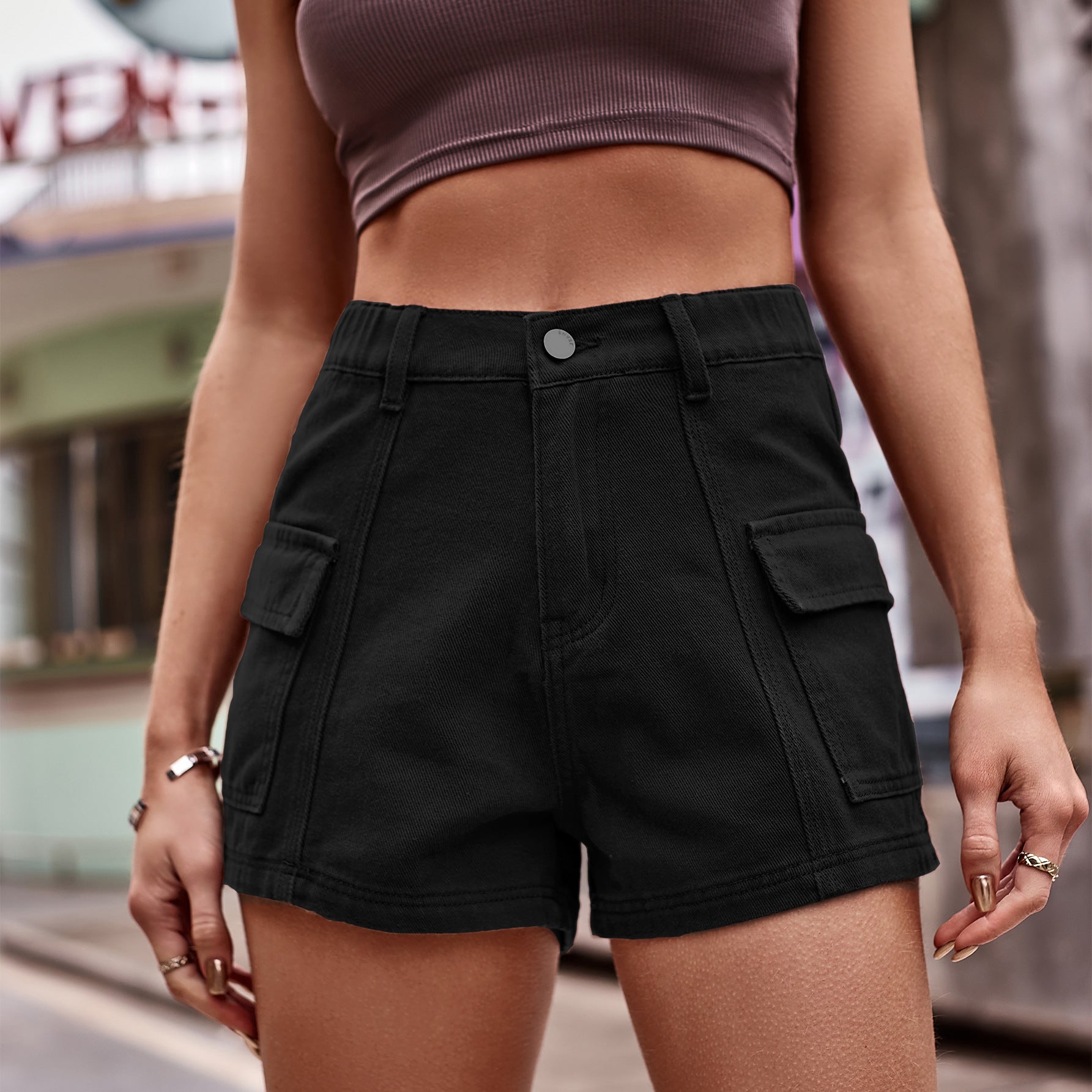 High Waist Denim Shorts for Women - Stretch Comfort Fit with Pockets - Casual Summer Shorts for Beach, Travel & Everyday Wear