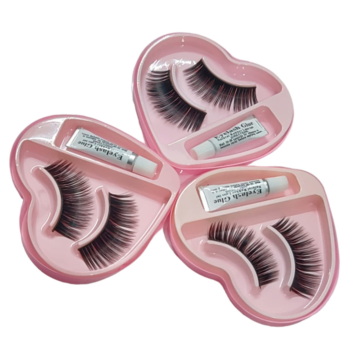 Sankrityayan 3-Pack Black Long Curly False Eyelashes with Glue - Natural Looking Voluminous Lashes for Women, Perfect for Parties, Weddings & Night Out Makeup