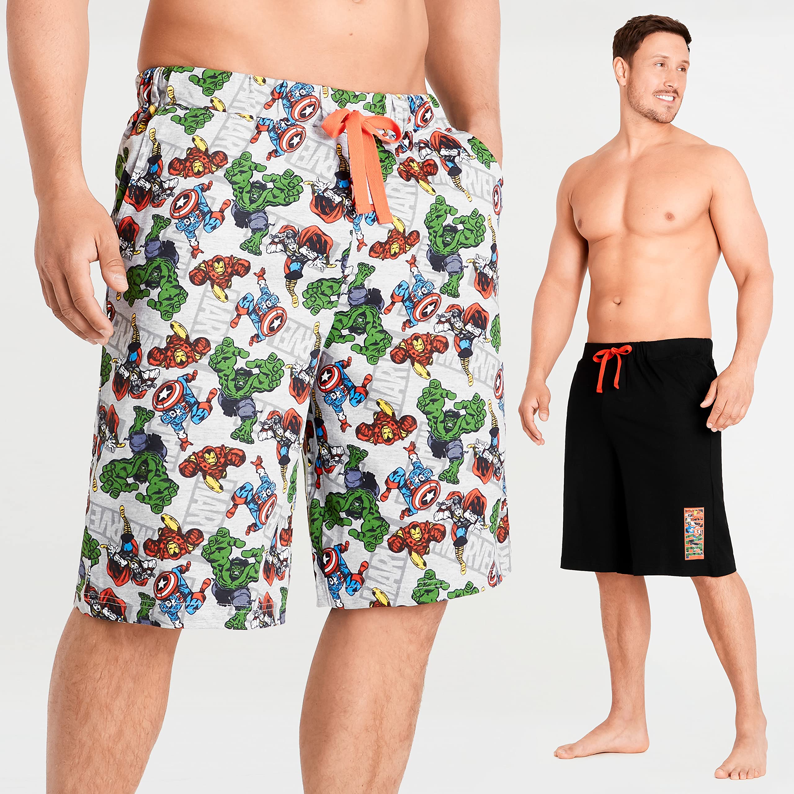 Marvel Superhero Men's Shorts - 2 Pack Cotton Joggers & Sleep Pajama Bottoms for Lounge, Gym & Home Comfort