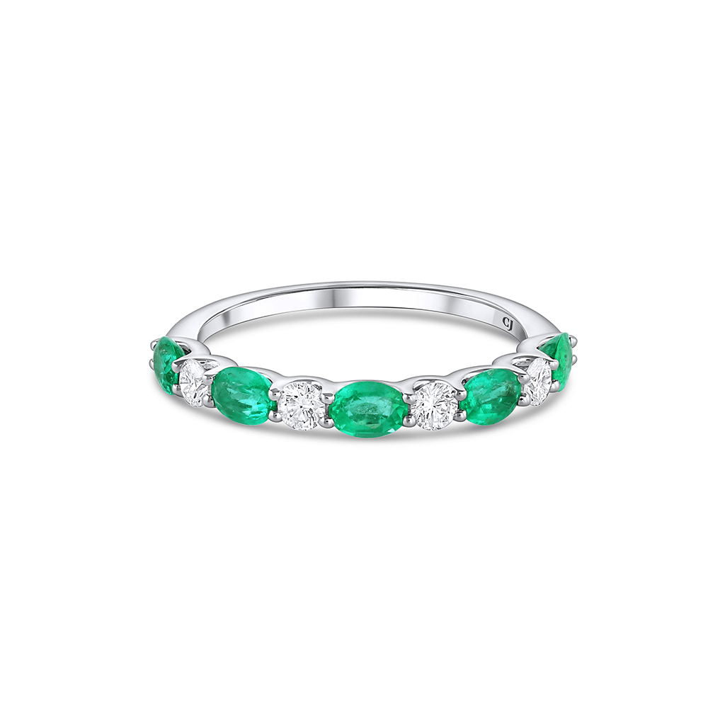 18K White Gold 0.72ctw Emerald and 0.25ctw Diamond Half Eternity Ring - Elegant Wedding Band, Anniversary Gift for Her, Perfect for Bridal Jewelry and Special Occasions