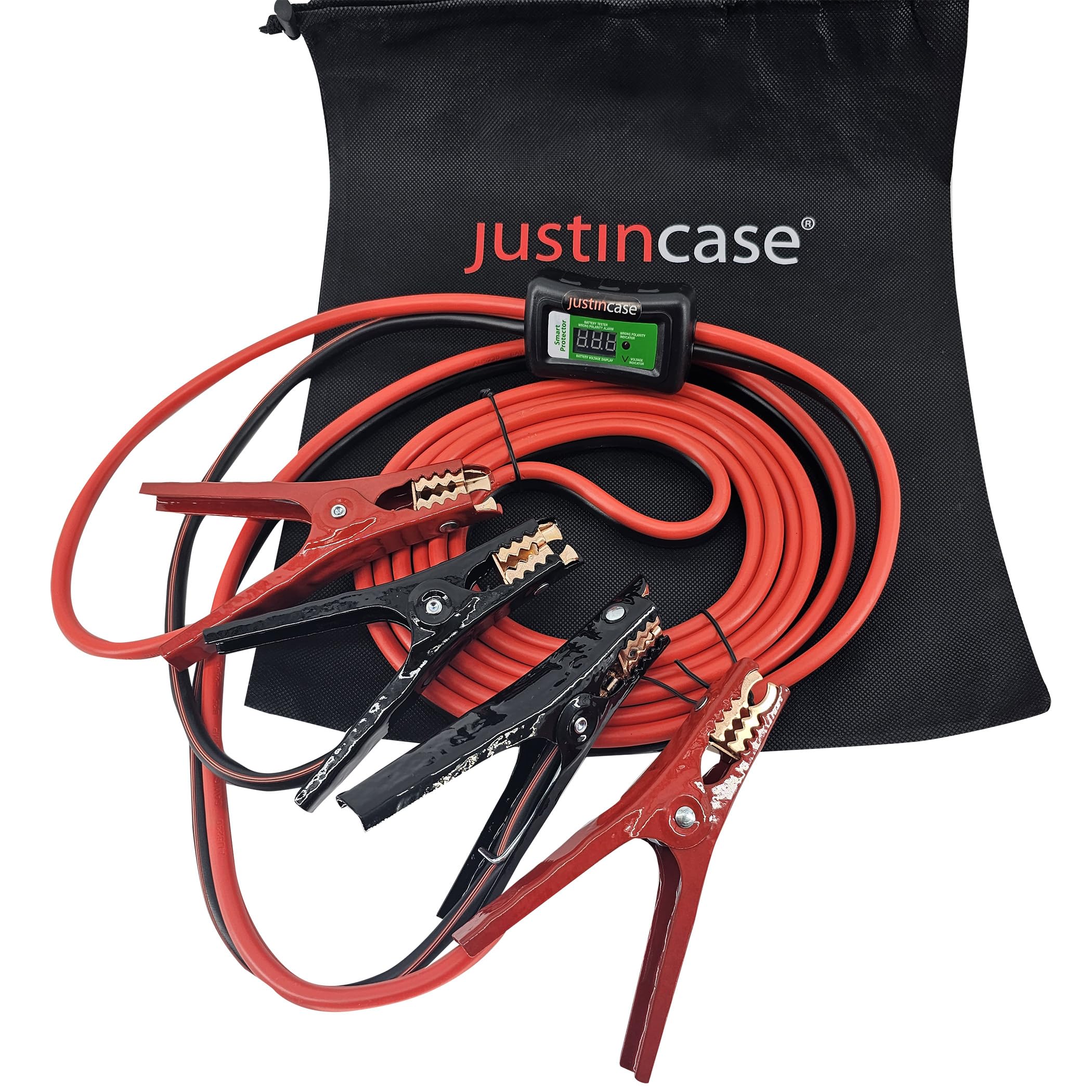 Heavy-Duty 6 Gauge Jumper Cables for Car Battery - Justin Case Smart Booster Cables with Conductor Wire & 365 Days Roadside Assistance - Perfect for Emergency Car Jump Starts, Roadside Breakdowns, and Winter Weather Preparedness