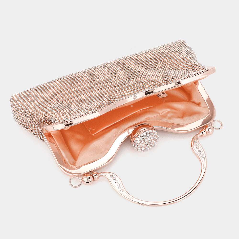 Elegant Rose Gold Rhinestone Mesh Evening Bag - Crossbody & Top Handle Clutch for Parties, Weddings & Special Occasions