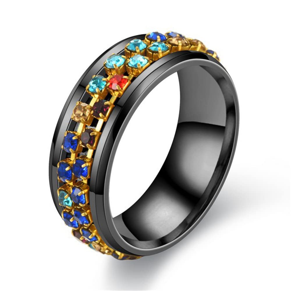 IFUAQZ Stainless Steel Spinner Rings with CZ Zirconia Stones - Anxiety Relief Fidget Rings for Women & Men - Stress Relieving Jewelry for Office, Travel & Daily Wear
