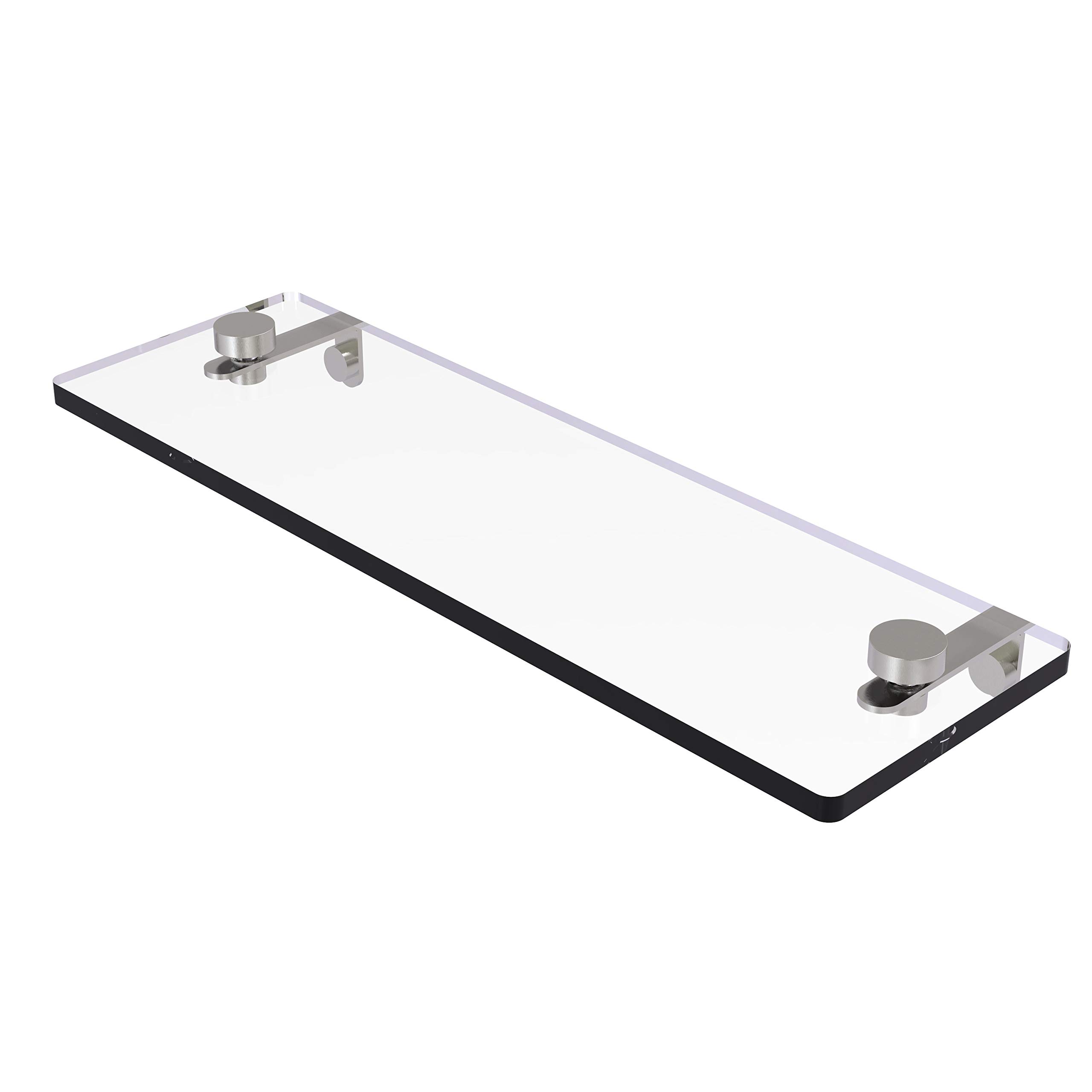 Allied Brass NS-1/16 16 Inch Bathroom Vanity Glass Shelf with Beveled Edges in Satin Nickel Finish - Perfect for Organizing Toiletries and Decor in Modern Bathrooms
