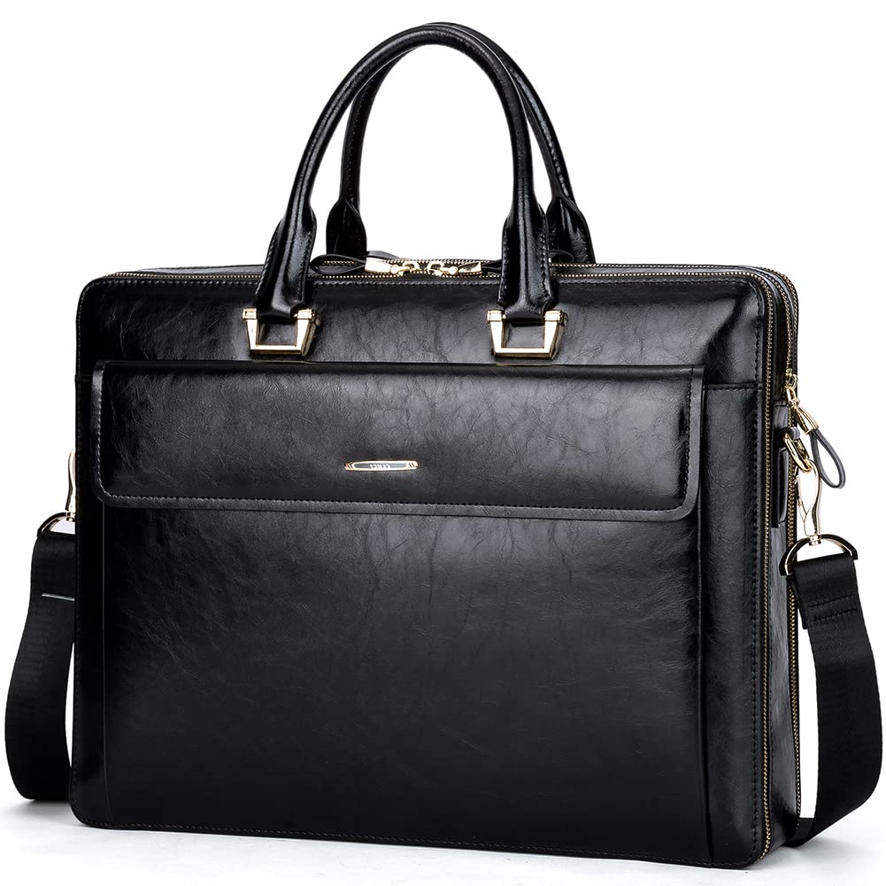 Stylish CLUCI Women's Oil Wax Leather Briefcase - 15.6 Inch Professional Laptop Messenger Bag for Business & Work - Durable Shoulder Bag for Men & Women - Perfect for Office, Commuting & Business Travel