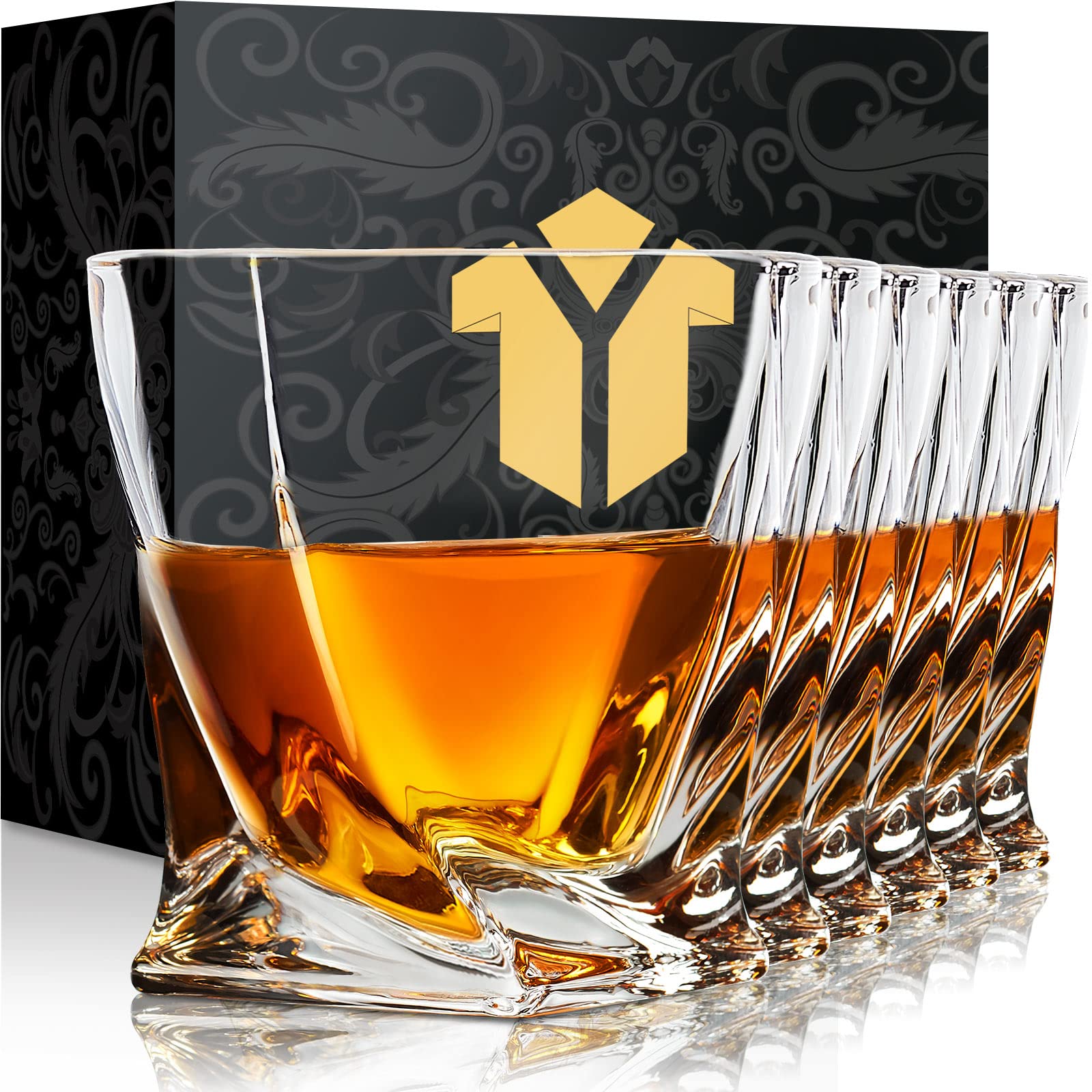 Vintage 10oz Whiskey Glasses Set of 6 - Bourbon Scotch Rum Glasses for Men & Women | Home Bar & Gift