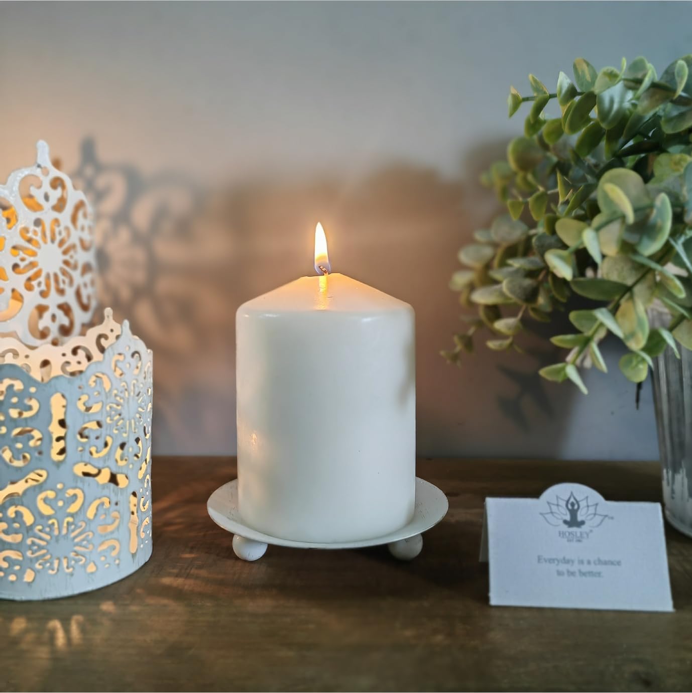 Hosley 4 Inch White Unscented Pillar Candles - Set of 4 for Wedding Decor, Emergency Lighting, Spa Relaxation, Aromatherapy, Party Centerpieces & Reiki Healing - Perfect for Home Decor, Romantic Dinners & Candlelit Gardens