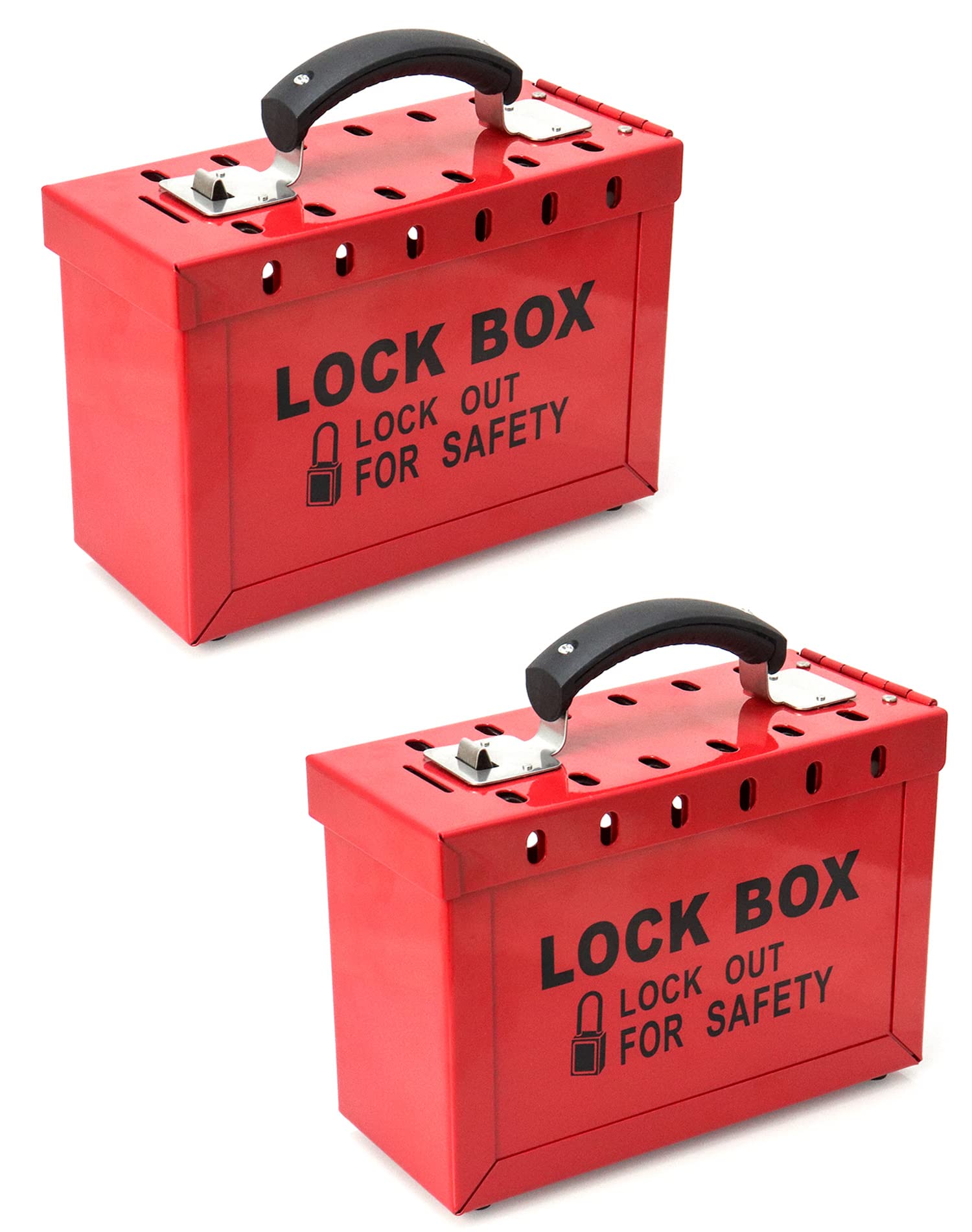 QWORK Red Portable Group Lock Box with 12 Padlock Capacity - LOTO Safety Solution for Workplace Lockout Tagout (2 Pack) - Ideal for Industrial Safety, Construction Sites & Electrical Maintenance