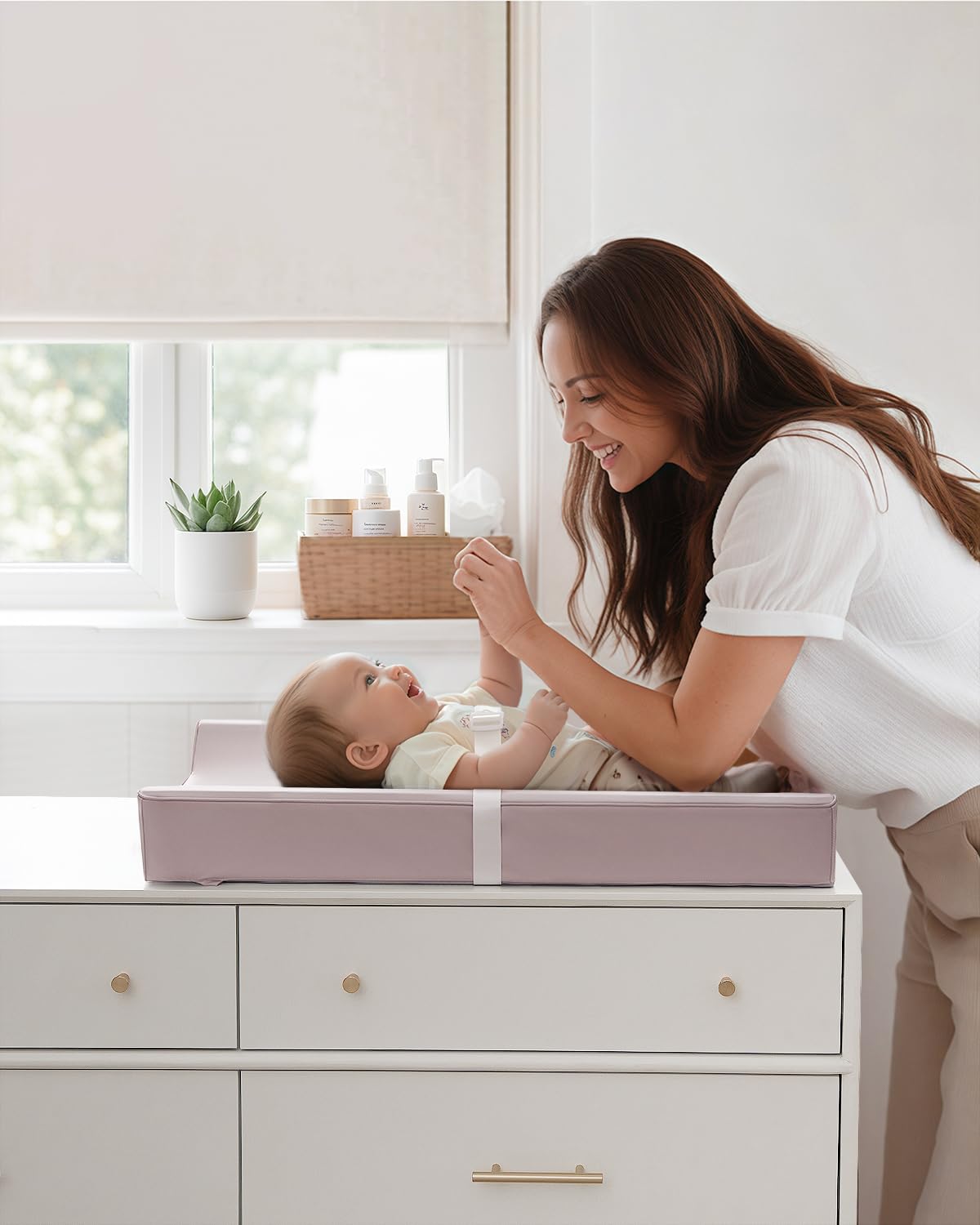Blissful Diary Vegan Leather Baby Changing Pad - Waterproof & Wipe-Clean PU Cover, Standard Size Cozy Diaper Changing Mat for Nursery Dresser & Table (Taupe) - Perfect for Home, Travel & Daycare Use
