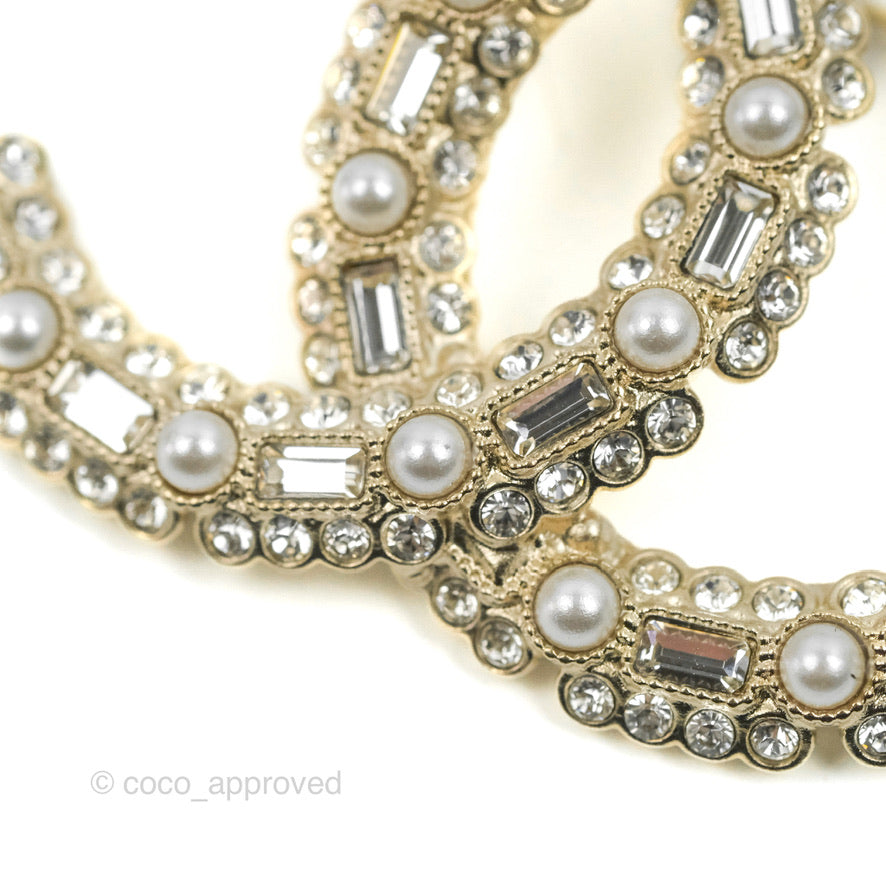 Chanel CC Crystal Pearl Brooch 22K Gold - Elegant Women's Fashion Accessory for Dresses, Jackets & Handbags