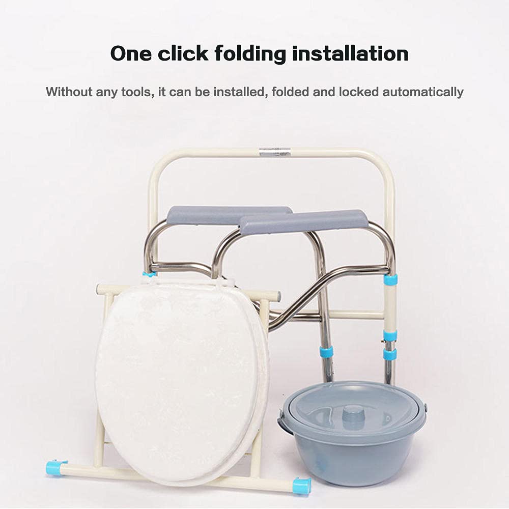 Portable Folding Commode Chair with ABS Seat & Non-Slip Feet - Elderly Toilet Shower Chair for Bedside & Bathroom Use - Lightweight Mobility Aid for Seniors at Home or Hospital