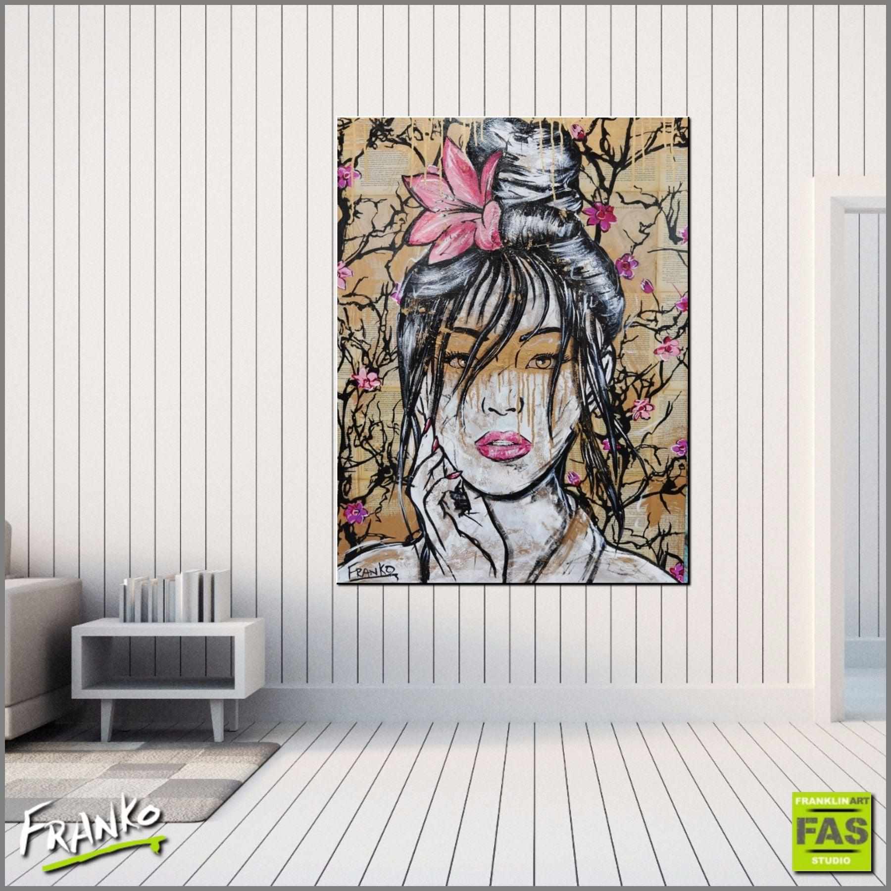 75cm x 100cm Golden Geisha Book Club Art Print - Vintage Memoirs of a Geisha Pop Art Painting Wall Decor for Living Room, Bedroom & Office