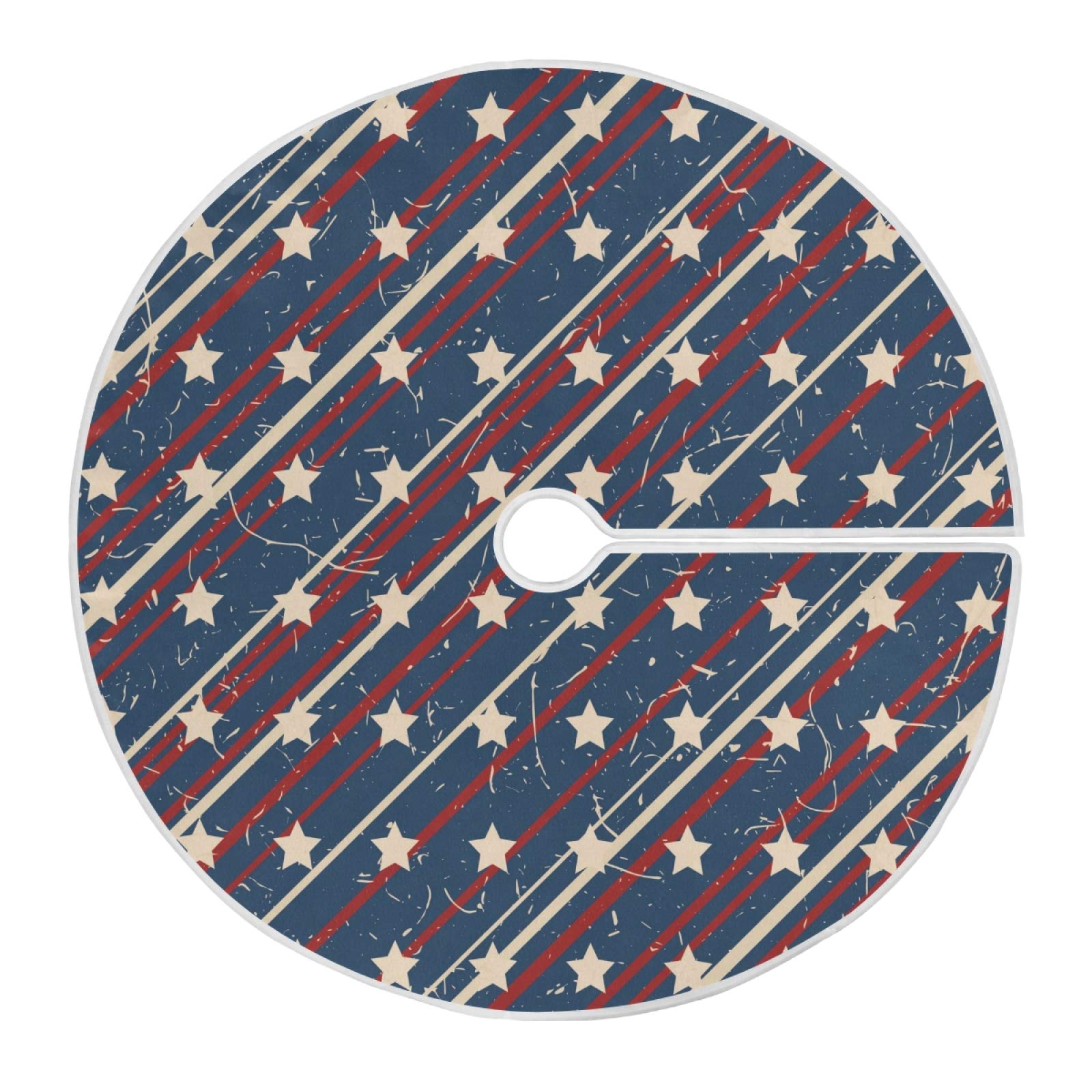 American Patriotic Stars Christmas Tree Skirt - 47.2 Inch USA Flag Xmas Tree Mat for Holiday Decorations | Indoor/Outdoor Home, Office & Party Decor | Perfect for Christmas Celebrations, Fireplace Displays & Festive Gatherings