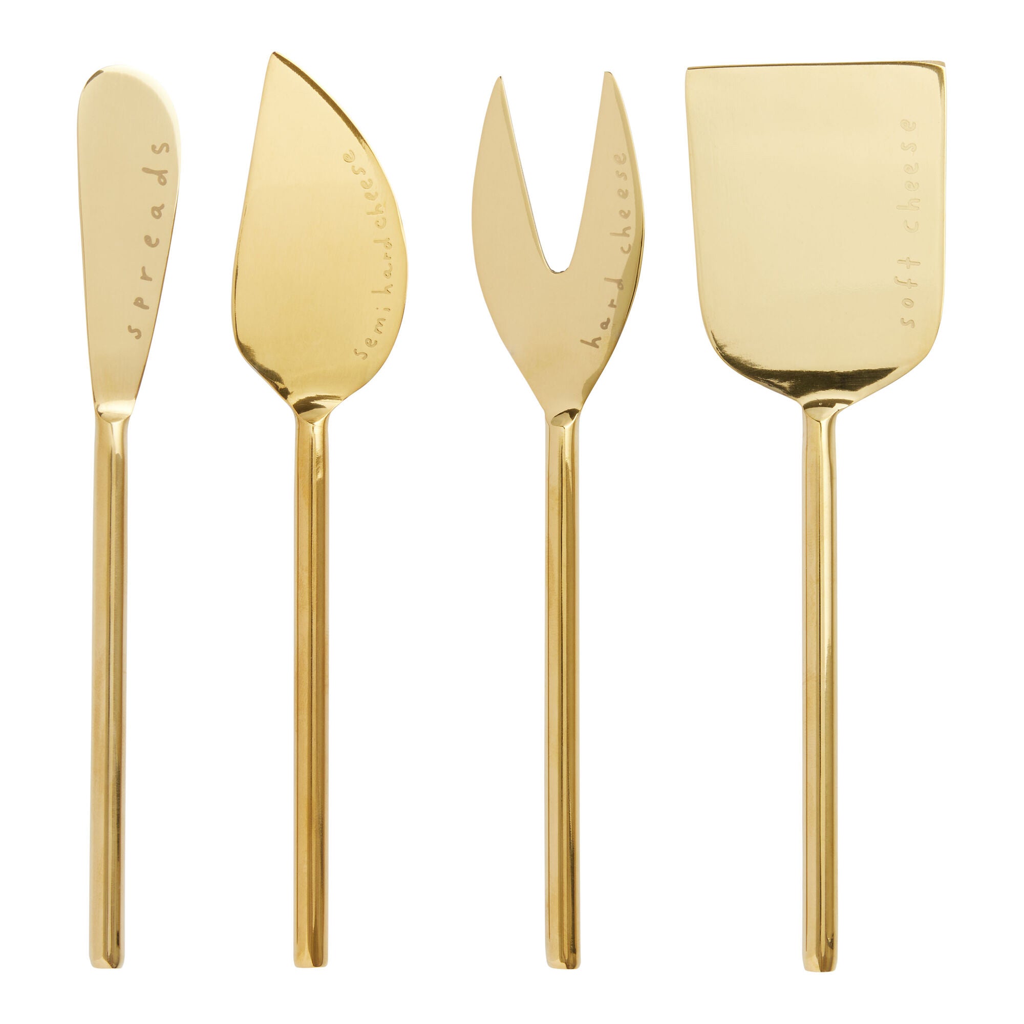 Premium Stainless Steel Cheese Knives Set of 4 - Meg Quinn Gold Plated Cheese Slicers for Parties, Charcuterie Boards & Gourmet Entertaining