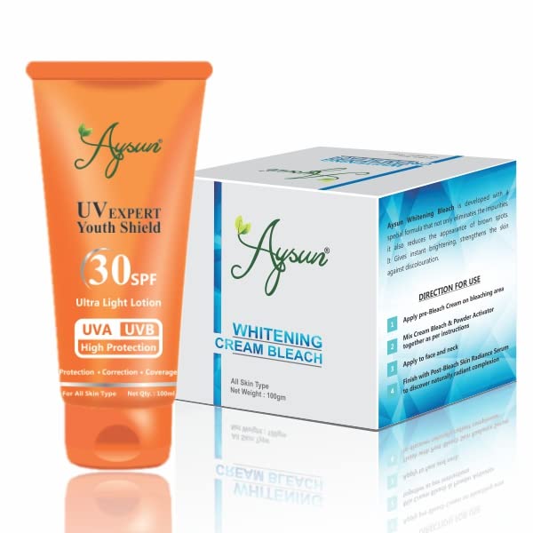 Aysun UV Expert Youth Shield SPF 30 & Whitening Cream Combo Pack (2 x 100g) - Brightening Sun Protection for Face & Body | Daily Skincare Routine, Beach Days, Outdoor Activities