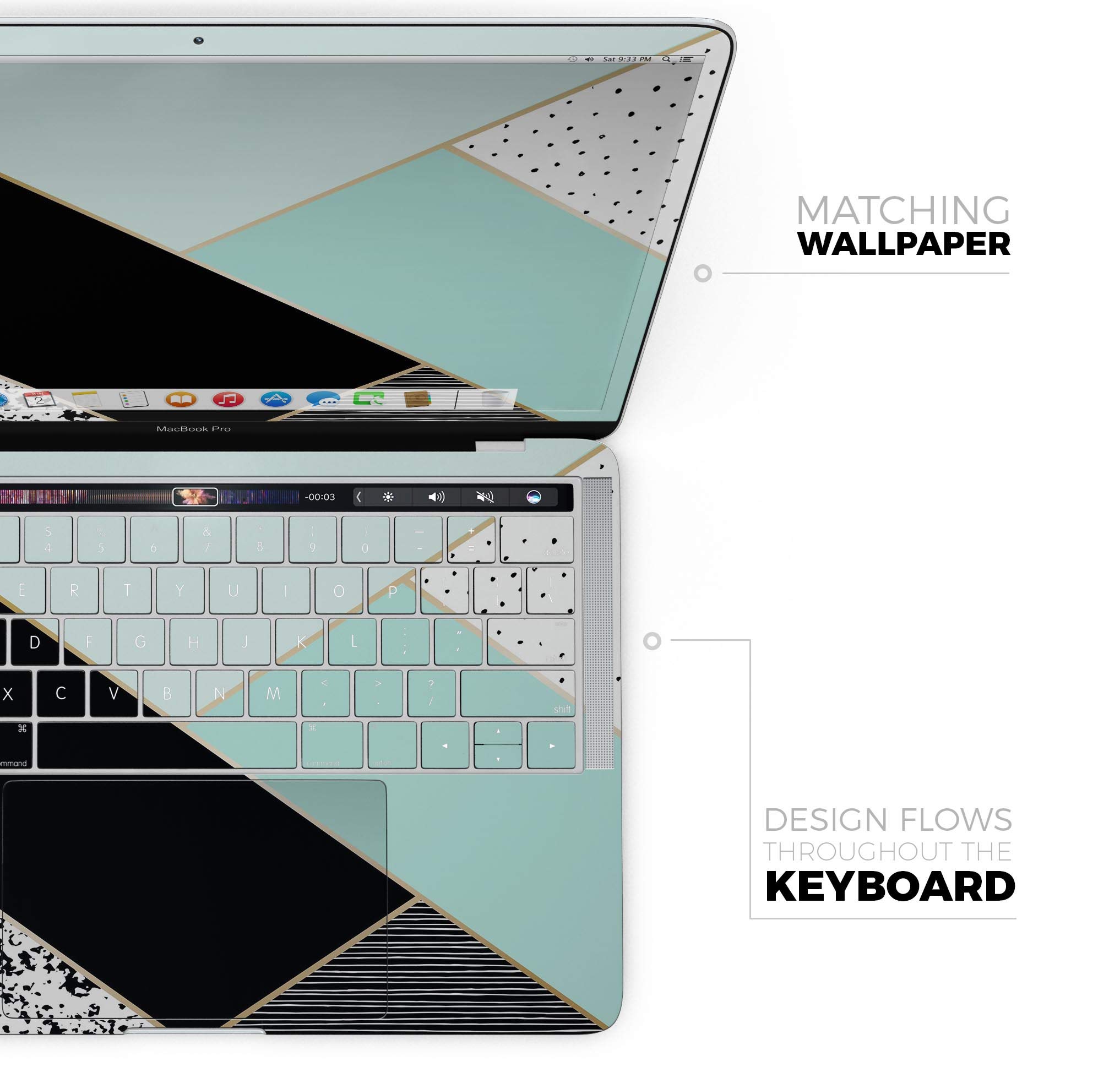 Minimalist Mint & Gold Striped Full-Body Protective Skin Wrap for MacBook Air 13