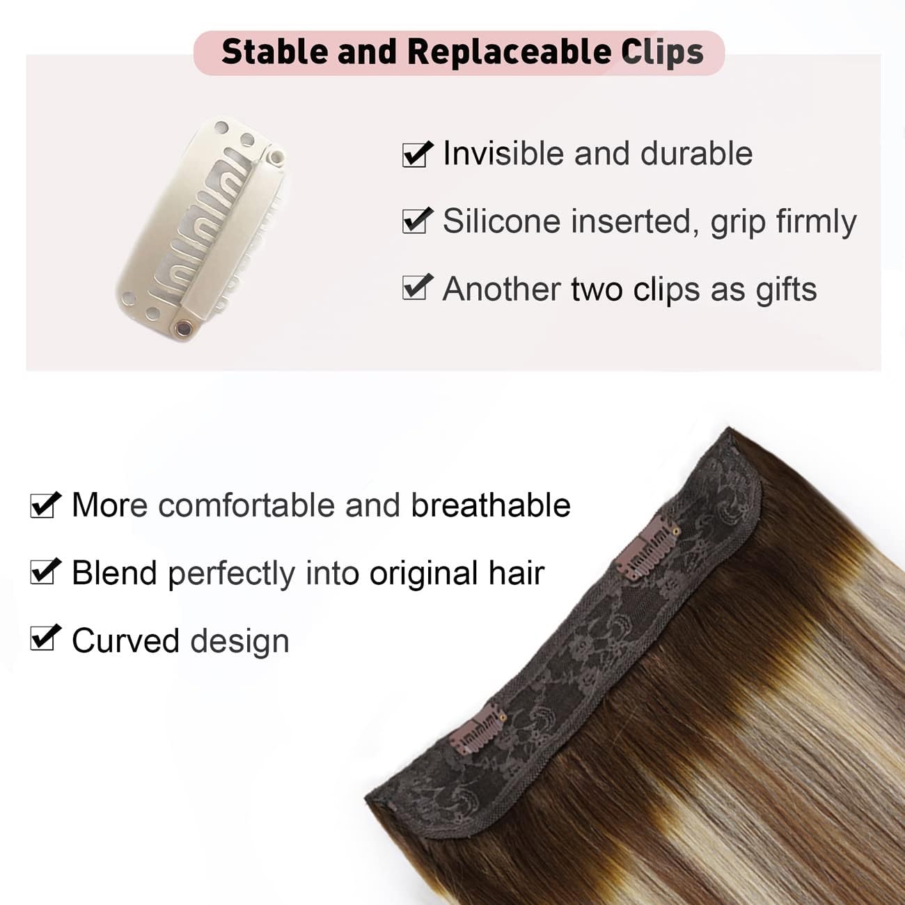 Tinashe 20-Inch Human Hair Clip-In Extensions - Chocolate Brown, Ash Brown & Honey Blonde - 90g Invisible Wire Hair Extensions with Secret Headband for Natural Volume & Styling | Perfect for Parties, Weddings & Daily Wear