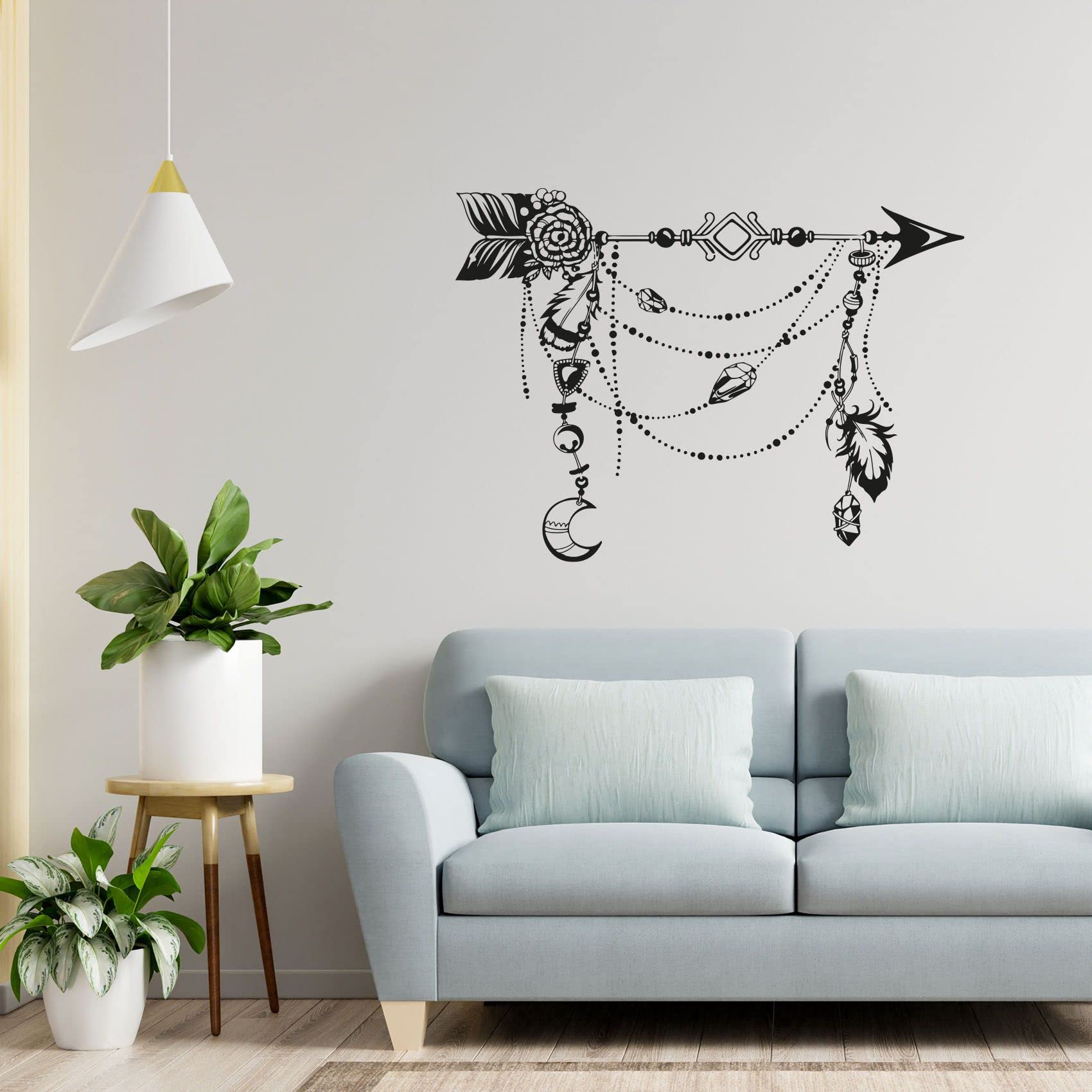 Bohemian Arrow Feather Moon Wall Decal - Modern Boho Abstract Vinyl Sticker Art for Kids Room, Nursery, Bedroom Decor (30x40 inch) | Perfect for Girls & Boys Bedrooms, Playrooms, and Home Accent Walls