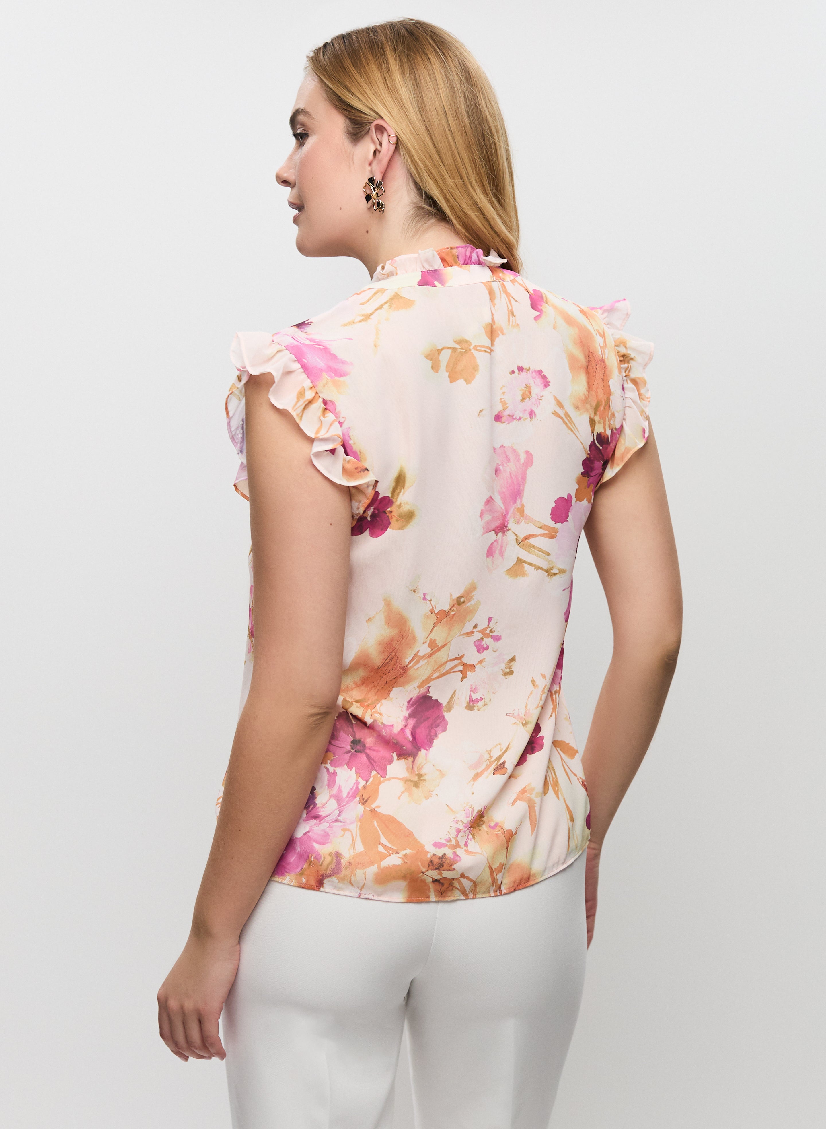 Floral Ruffled Blouse for Women - Elegant Ruffle Sleeve Top - Boho Chic Floral Print Shirt - Perfect for Spring, Summer, Date Night & Office Wear