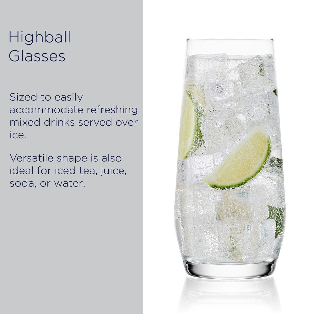 Premium Samantha Set of 4 Crystal Clear Highball Glasses for Cocktails, Iced Tea & Juice - Perfect for Home Bar, Parties & Gift Giving