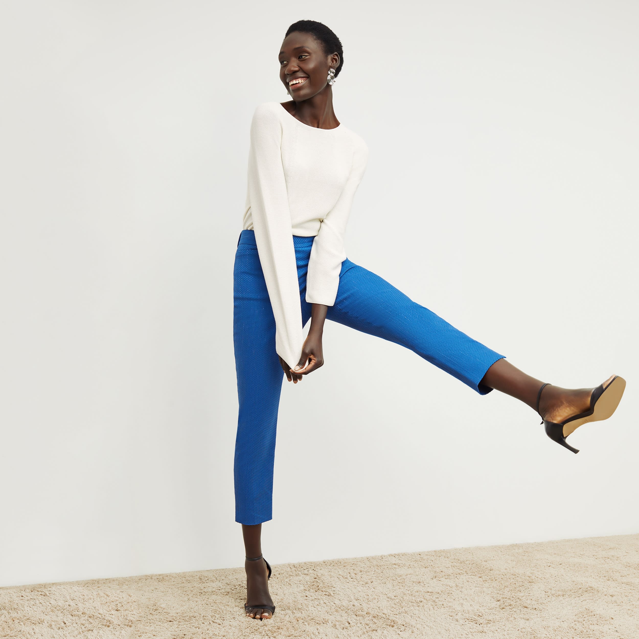 Condesa Pant Basketweave Jacquard Pants in Azure Blue - Elegant High-Waisted Trousers for Women | Perfect for Office Wear, Cocktail Parties & Special Occasions