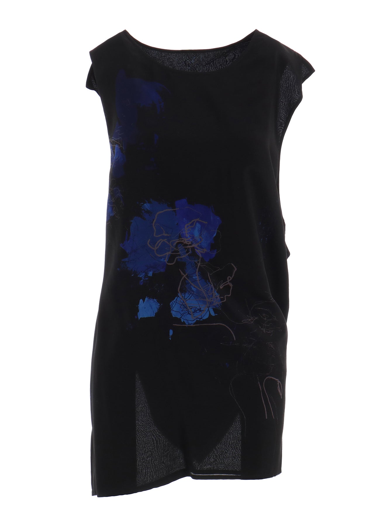 CU/LAWN Floral Sketch Print Sleeveless Drape Blouse - Women's Casual Summer Top for Beach, Office & Date Night Outfits