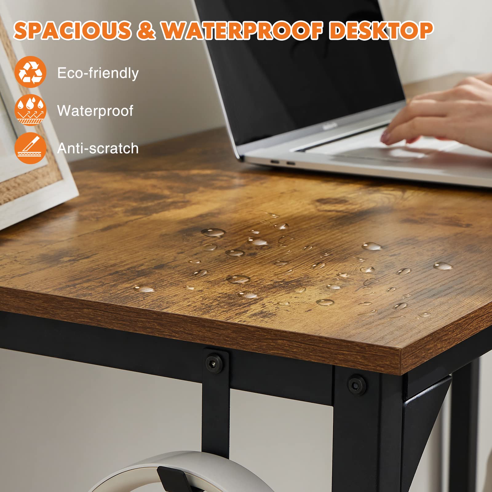 Compact 40 Inch Small Computer Desk for Home Office - Modern Simple Writing Desk with Storage Bag & Headphone Hook, Wooden Tabletop & Metal Frame - Perfect for Small Spaces, Bedroom Study, Remote Work & Online Classes
