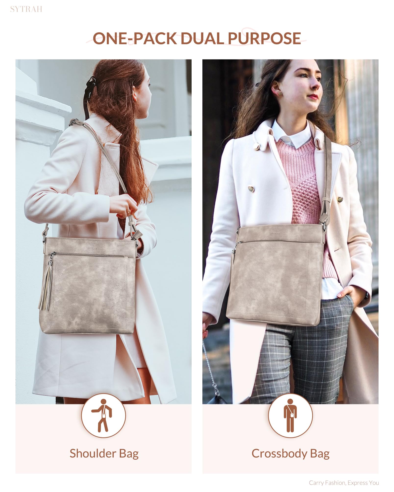 Premium Vegan Leather Crossbody Bag for Women - Adjustable Strap Lightweight Shoulder Purse with Tassel | Perfect for Work, Travel & Everyday Use