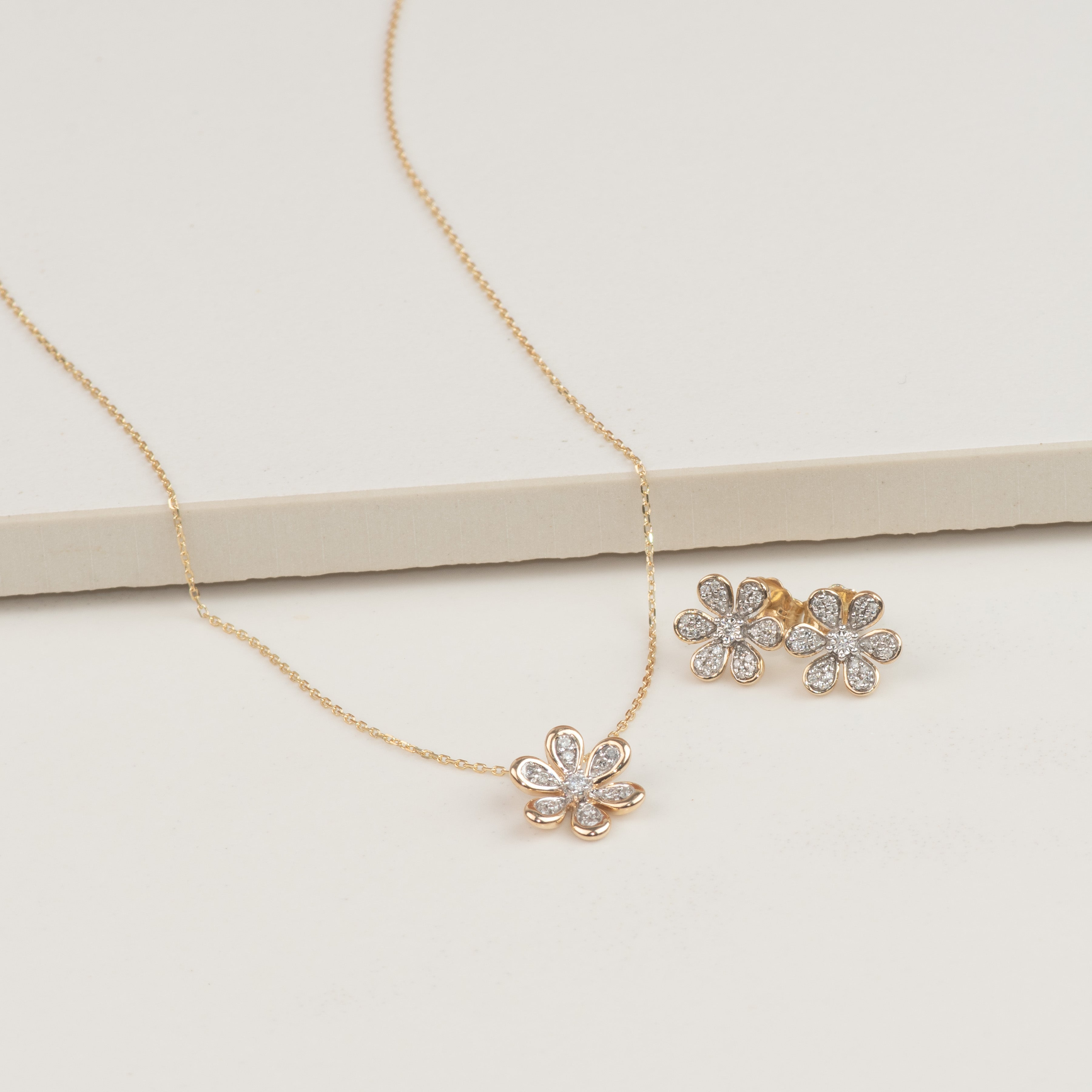 10k Yellow Gold Diamond Flower Earrings - Bezel Set Dainty Floral Studs for Women, Perfect for Weddings, Anniversaries & Everyday Elegance