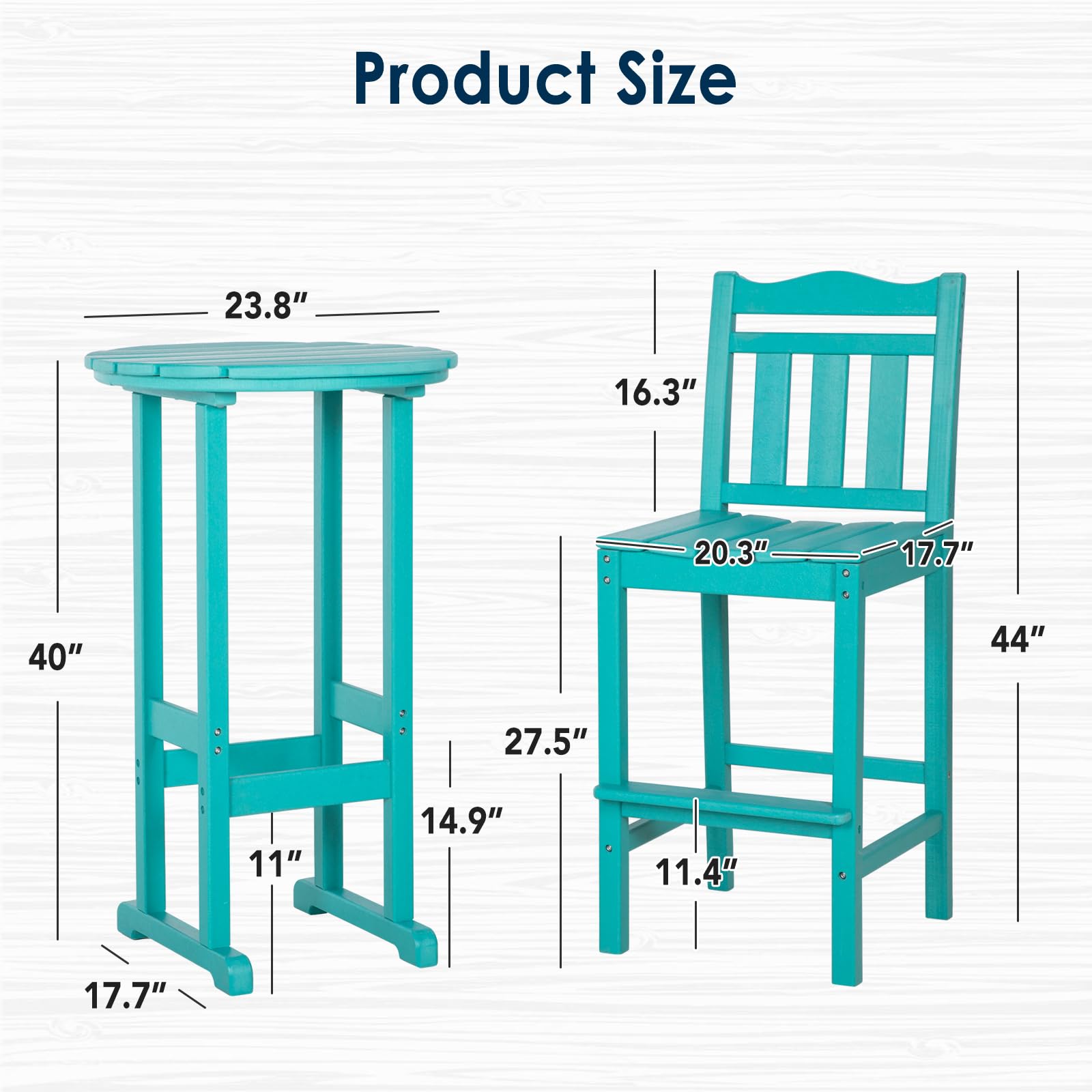 Premium HDPE Adirondack Bar Chairs and Table Set - 3-Piece Outdoor Patio Furniture for Garden, Yard, Balcony & Backyard - Durable Weather-Resistant Bar Stools for Relaxing, Entertaining & Outdoor Dining
