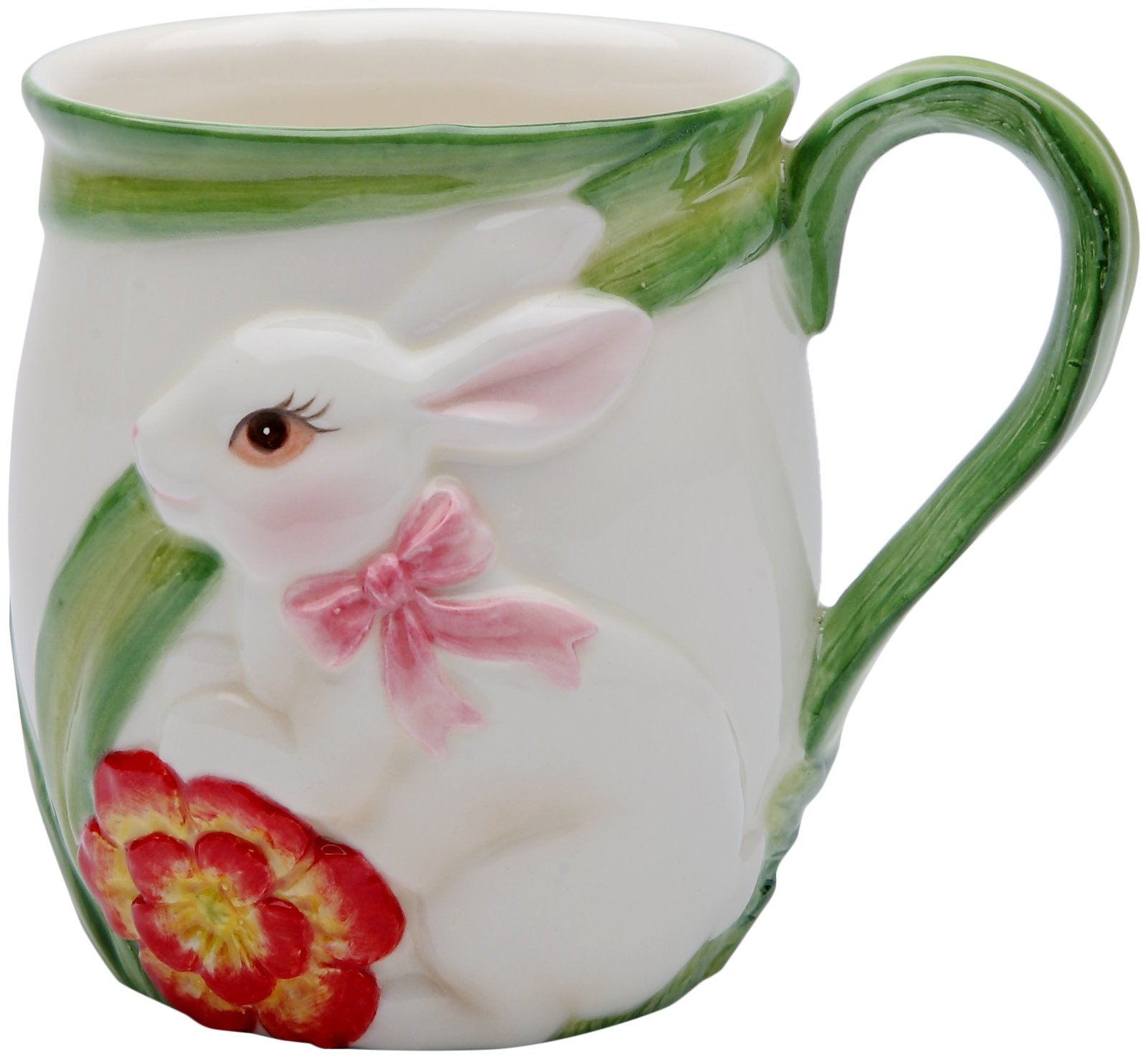 CG 10278 Painted Bunny with Bow Flower Ceramic Coffee Mugs (Set of 4) - Perfect for Easter Gifts, Tea Parties & Spring Home Decor