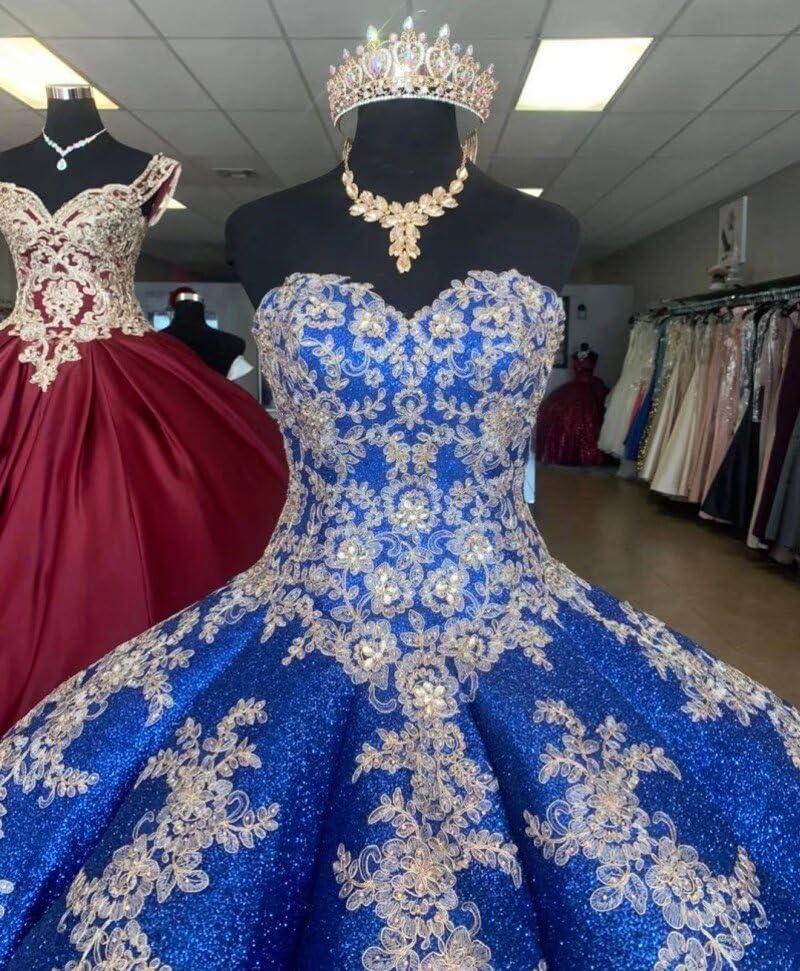 Elegant Gold Sequined Tulle Ball Gown for Women - Strapless Formal Prom Dress with Lace Details, Perfect for Quinceanera, Sweet 16 & Special Occasions in 2025 | Ideal for Evening Galas, Wedding Parties & Birthday Celebrations