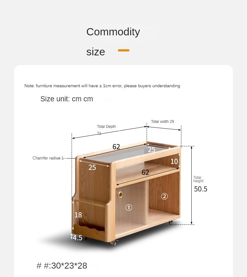 Solid Wood Mobile Glass Side Table - Oak, Poplar, Black Walnut - Perfect for Living Room, Bedroom or Office Use
