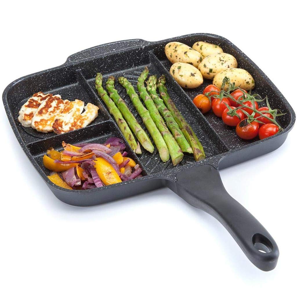 Non-Stick 5-in-1 Divided Grill Pan - Multi-Purpose Frying Pan for Breakfast, Oven & Stovetop Cooking - Perfect for Eggs, Pancakes & Grilled Meals