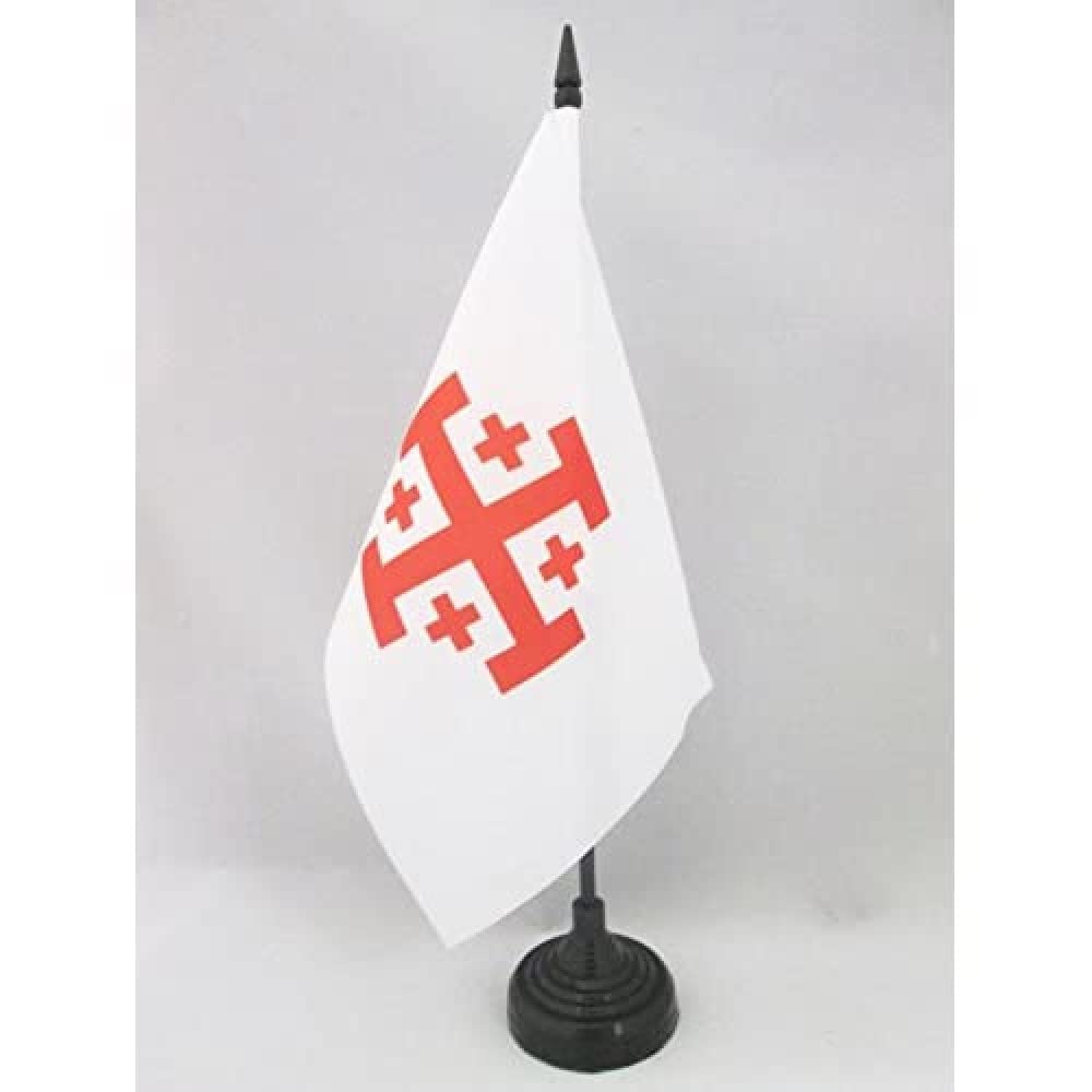 Order of the Holy Sepulchre of Jerusalem Catholic Desk Flag 5'' x 8'' (21 x 14 cm) with Black Plastic Stick & Base - AZ FLAG - Perfect for Church Decor, Religious Events & Catholic Home Altars