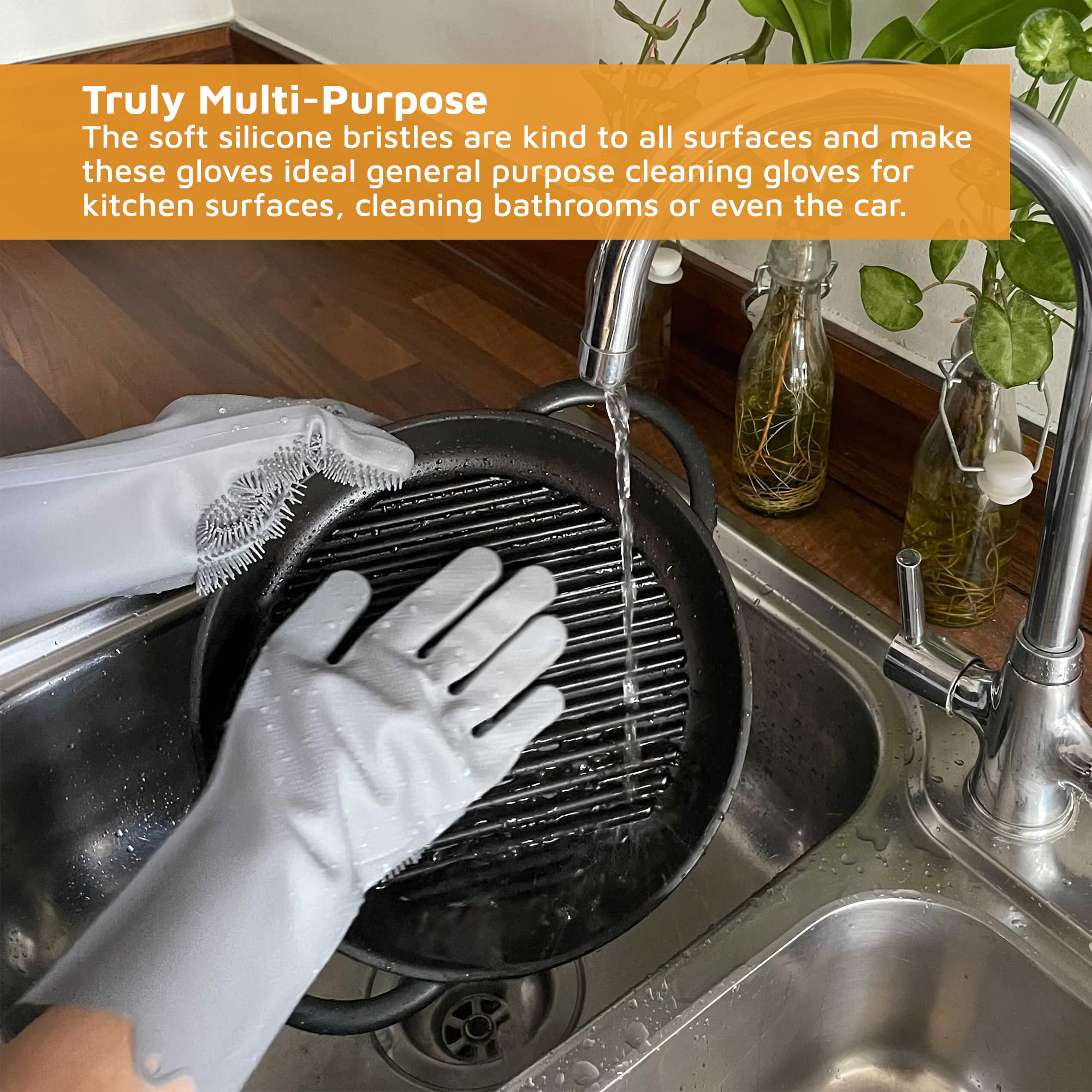 Premium Silicone Cleaning Gloves with Bristles - 33.5x16cm Dishwashing & Kitchen Gloves - Non-Rubber, Durable & Comfortable for Washing Dishes, Household Chores & Deep Cleaning - Ideal for Kitchen, Bathroom & Outdoor Use by Jean Patrique
