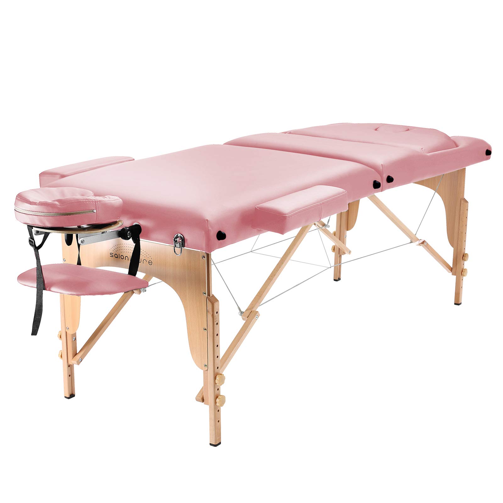 Saloniture Professional Portable Massage Table with Adjustable Backrest - Lightweight & Foldable Pink Massage Bed for Home, Spa, and Therapy Use