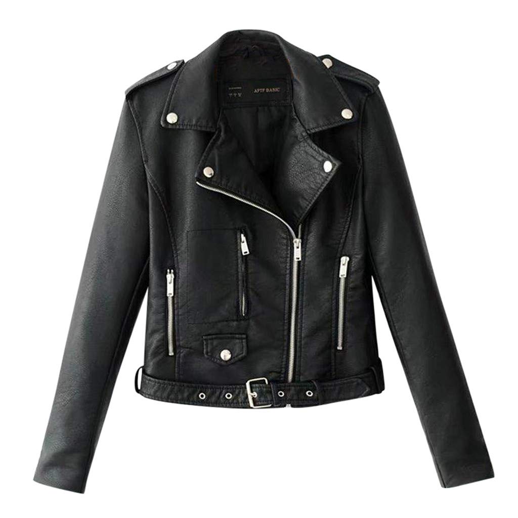 Women's Lightweight Leather Motorcycle Jacket - Casual Lapel Collar for Riding & Streetwear