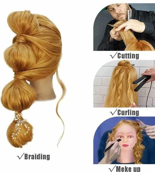 Professional VR Cosmetic Mannequin Head for Makeup Practice & Hair Styling Training - Salon Styling Dummy with Free Clamp Stand (Gold) - Perfect for Beauty Schools, Home Practice & Professional Hairstylists