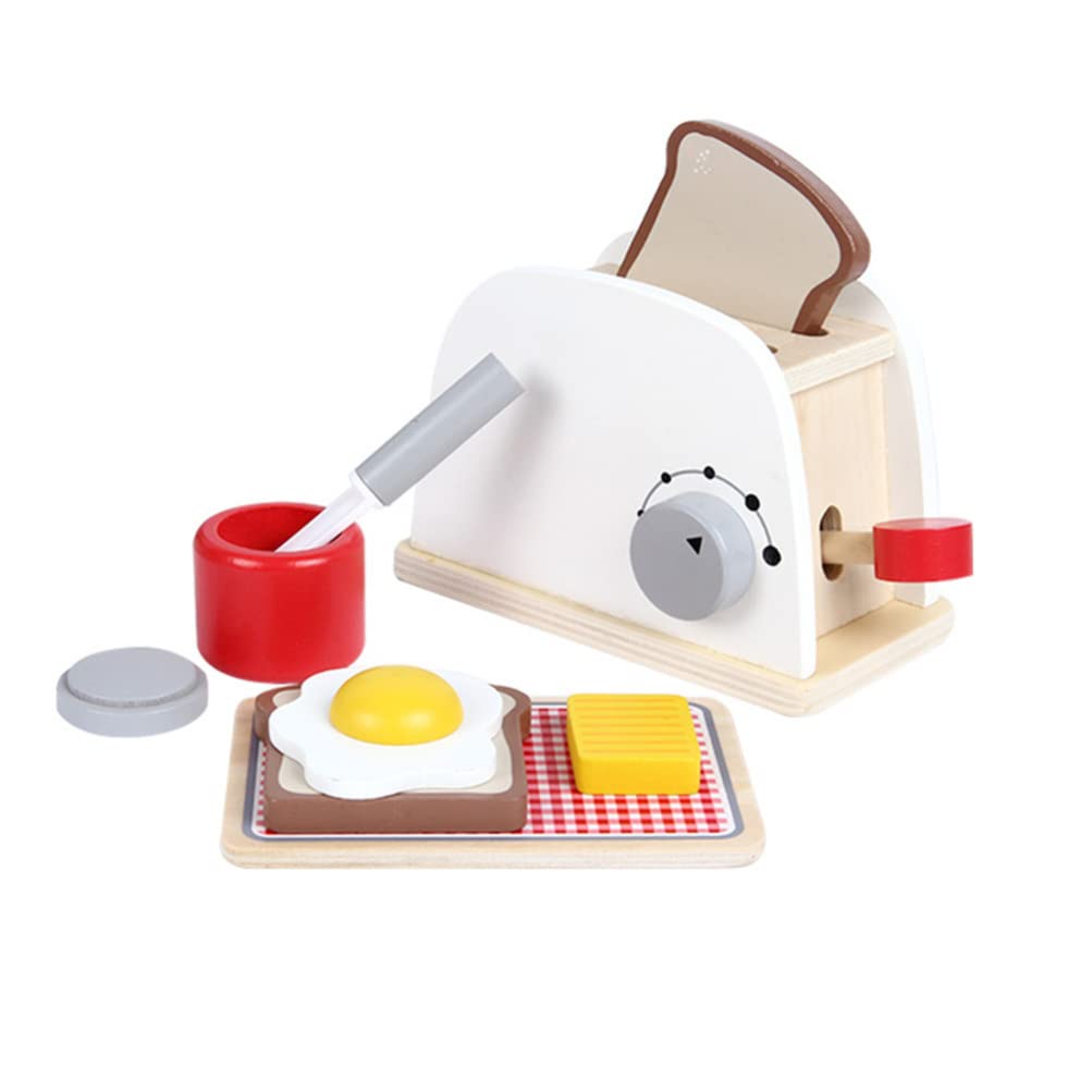 Balacoo Wooden Pretend Play Kitchen Set for Kids - Toy Toaster, Faux Fried Egg, Bread & Butter Accessories - Educational Learning Gift for Toddlers & Preschoolers - Perfect for Role Play, Birthday Gifts & Early Childhood Development