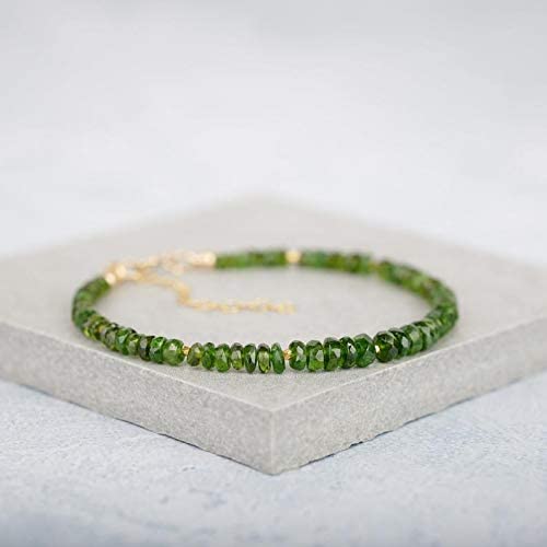 Precious-GEMS Chrome Diopside Gemstone Bracelet - Dainty Green Beaded Stacking Bracelet in Gold Fill or 925 Sterling Silver | Perfect for Layering, Gift Giving & Everyday Elegance