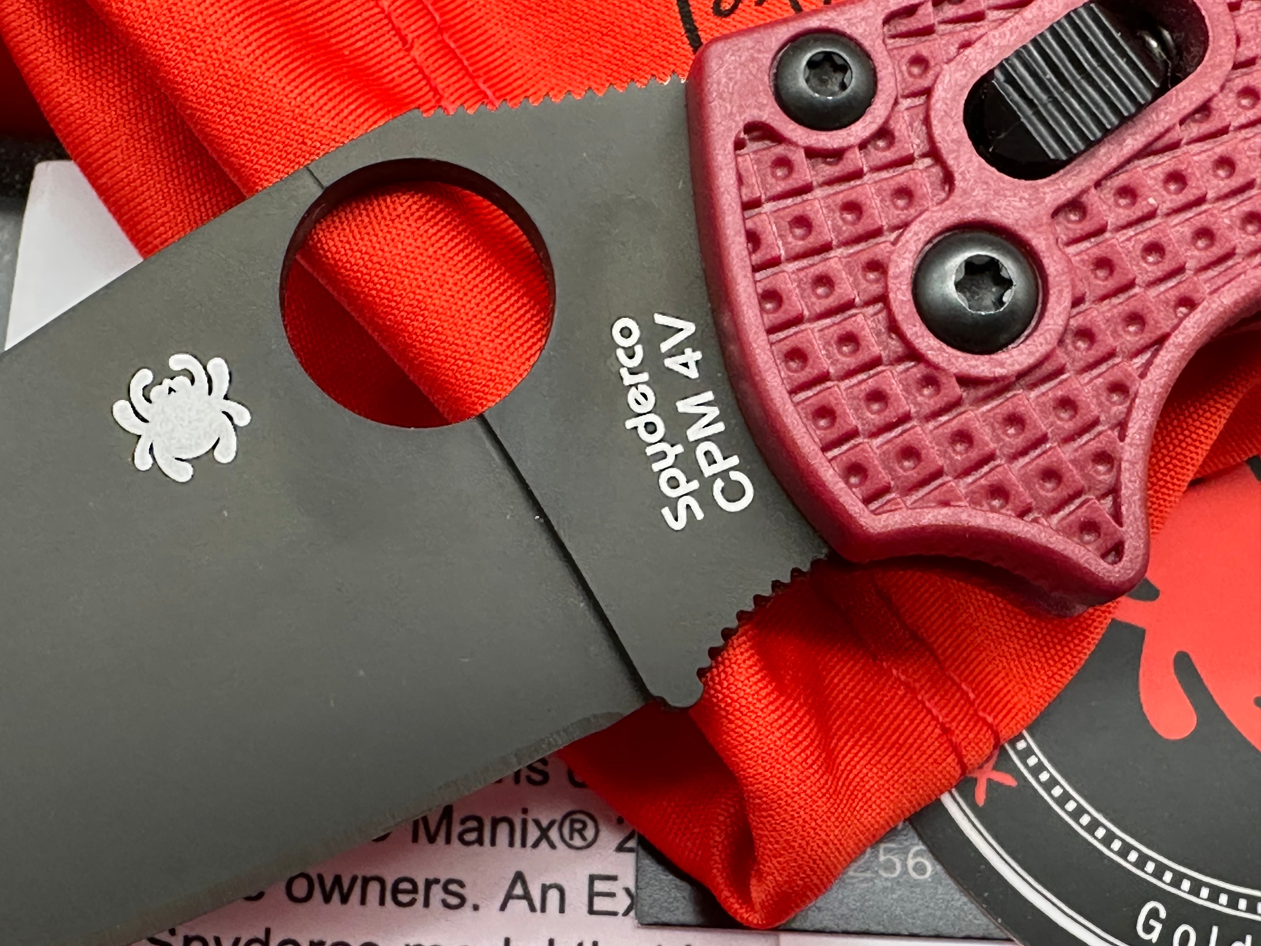 Spyderco Manix 2 Lightweight Folding Knife - St. Nick's Knives Exclusive 4V Black DLC Blade with Red FRN Handle (3.37