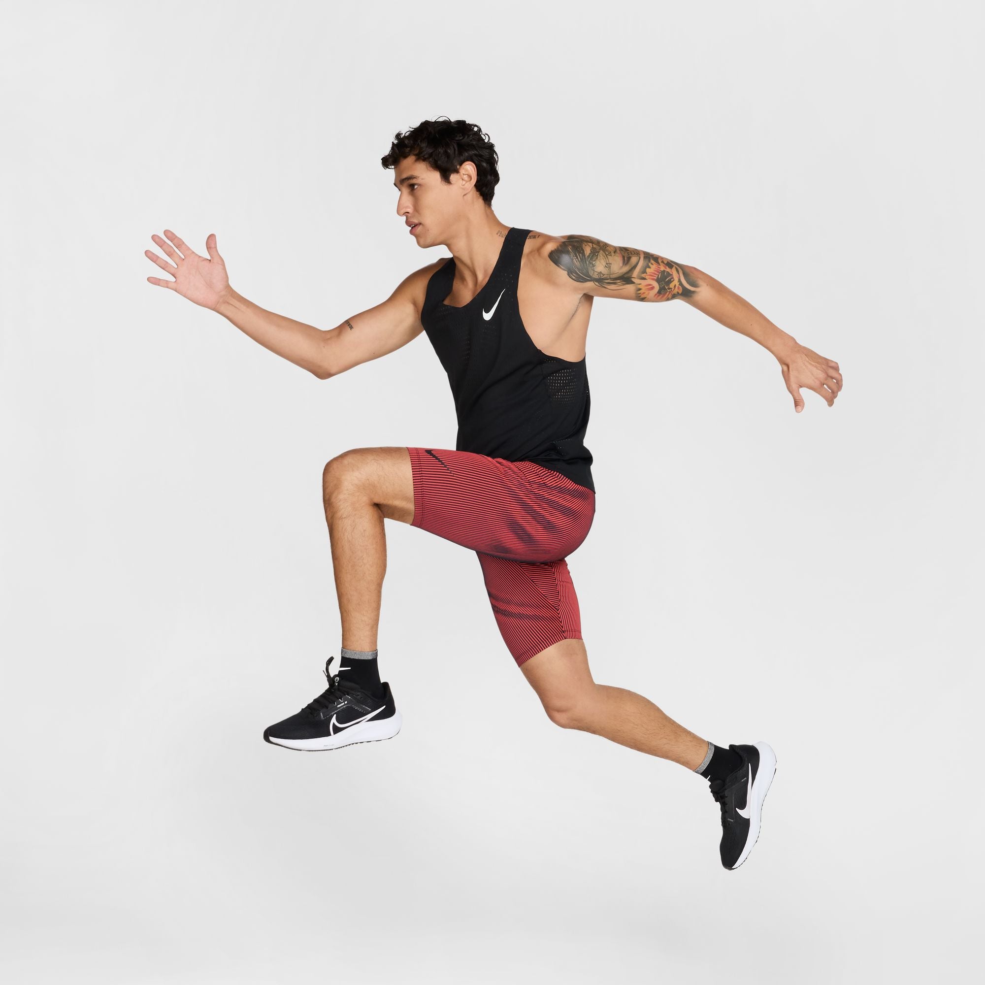 Men's Aeroswift DRI-FIT ADV Running 1/2 Length Tights - Breathable, Moisture-Wicking Workout Pants for Jogging & Gym Training (Black/Bright Crimson/Obsidian)