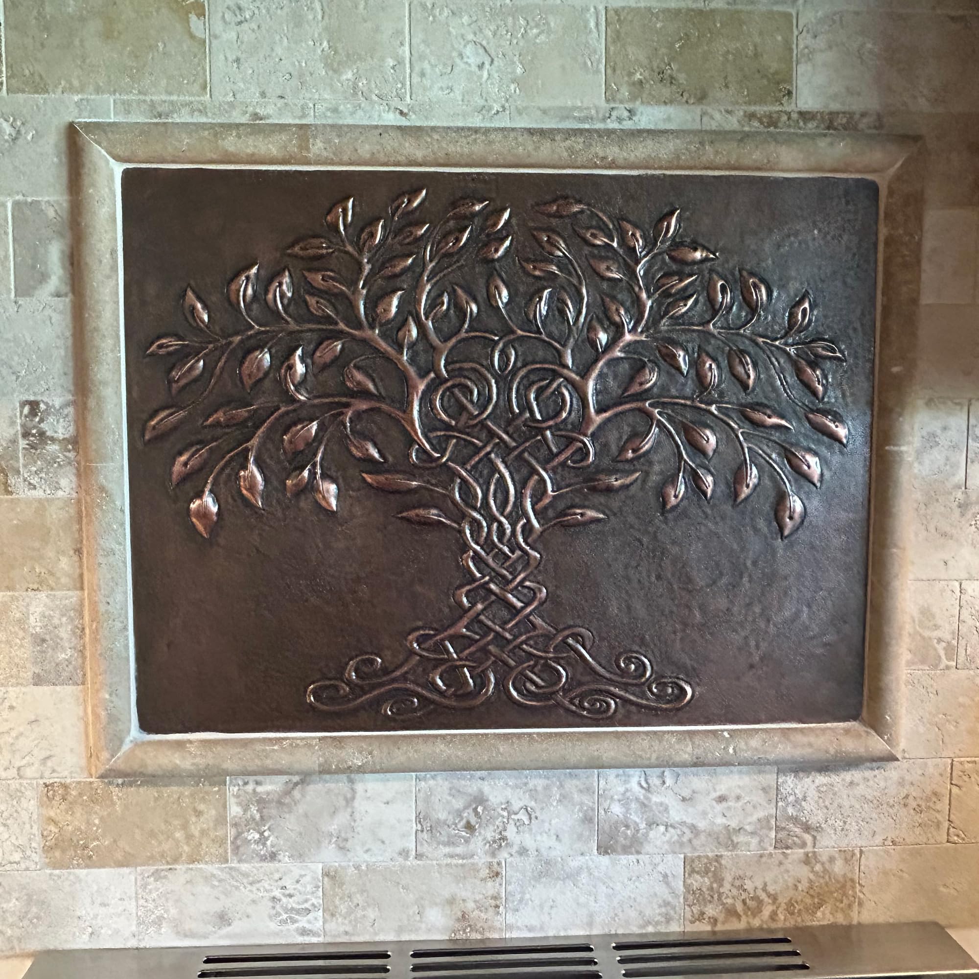 Handmade Celtic Tree of Life Copper Kitchen Backsplash Panel - Customizable Indoor Outdoor Wall Decor for Modern & Rustic Kitchens (Brown)
