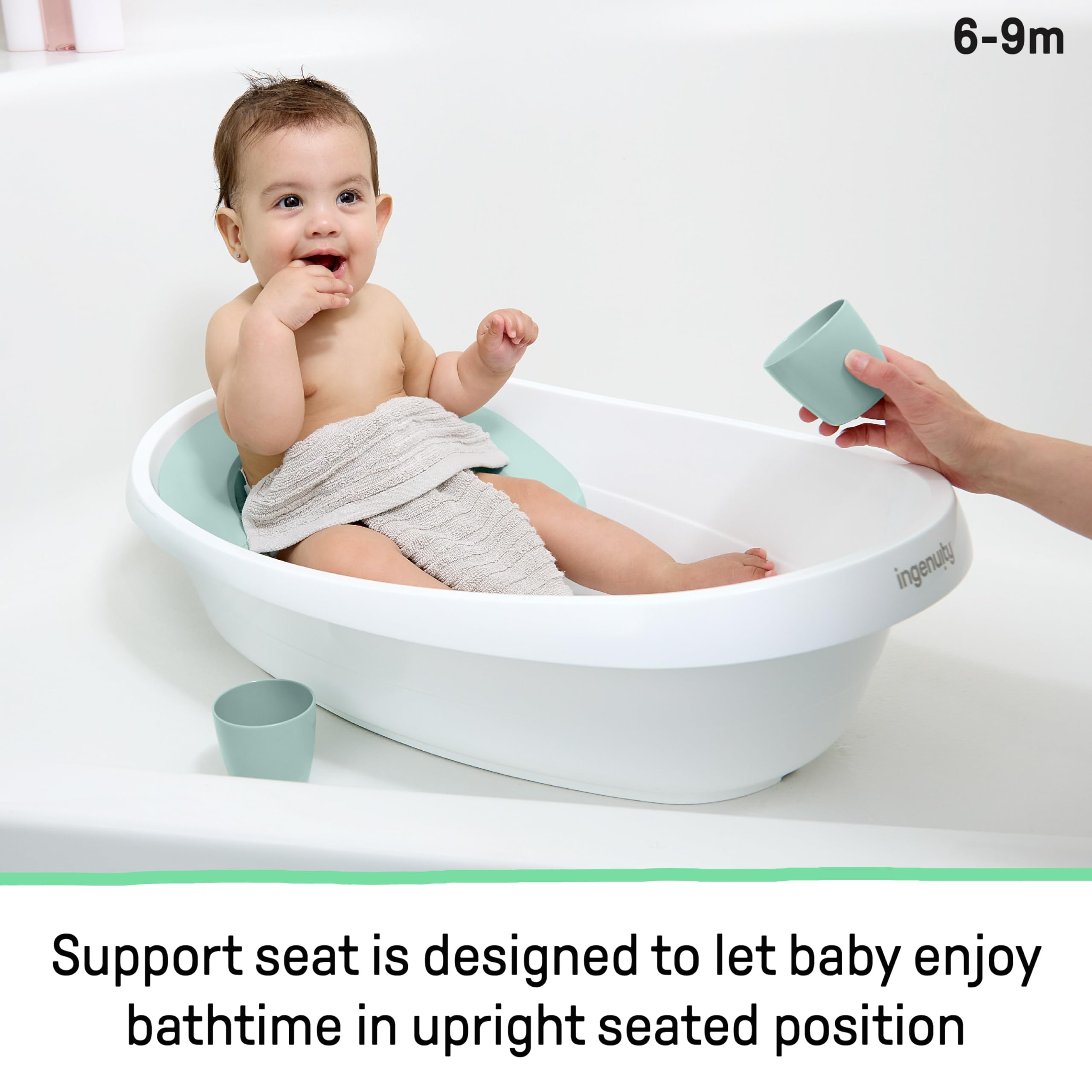 Ingenuity Room to Soak 4-in-1 Baby Bath Tub for Newborn to Toddler | Adjustable Sling & Supportive Seat | Includes 2 Pour & Rinse Cups | Easy Drain Plug | 0M+ | Perfect for Bath Time Safety & Comfort in Nursery or Travel