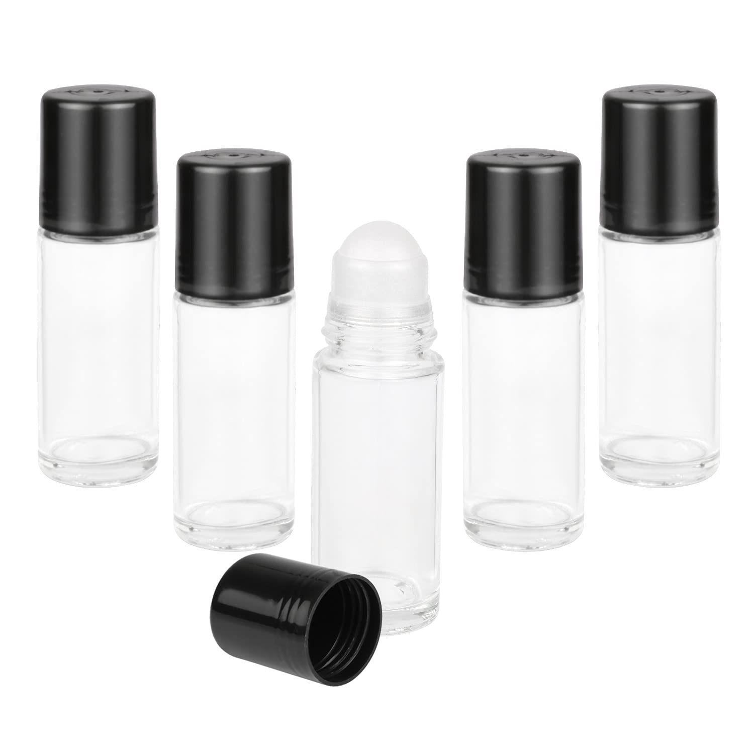 5 Pack Empty Glass Roll On Deodorant Bottles - 30ml/1oz Refillable Containers for DIY Essential Oils, Perfume, Sunscreen & Moisturizer | Travel-Friendly, Home Spa & Natural Skincare Use