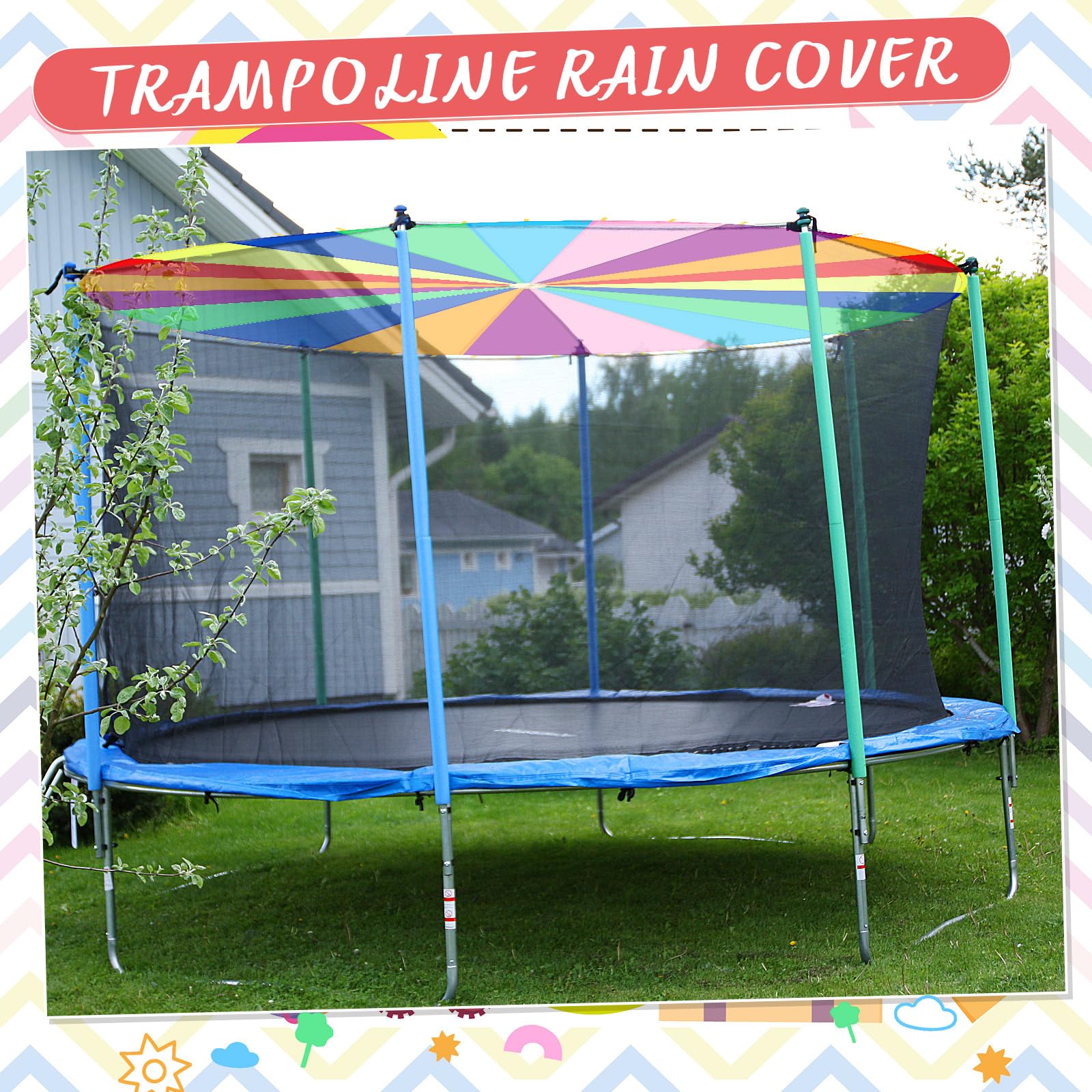 Large Rainbow Play Parachute with Handles - 12ft Colorful Kids Parachute for Indoor & Outdoor Games, Group Activities, Gym Class, Birthday Parties, and Playground Fun