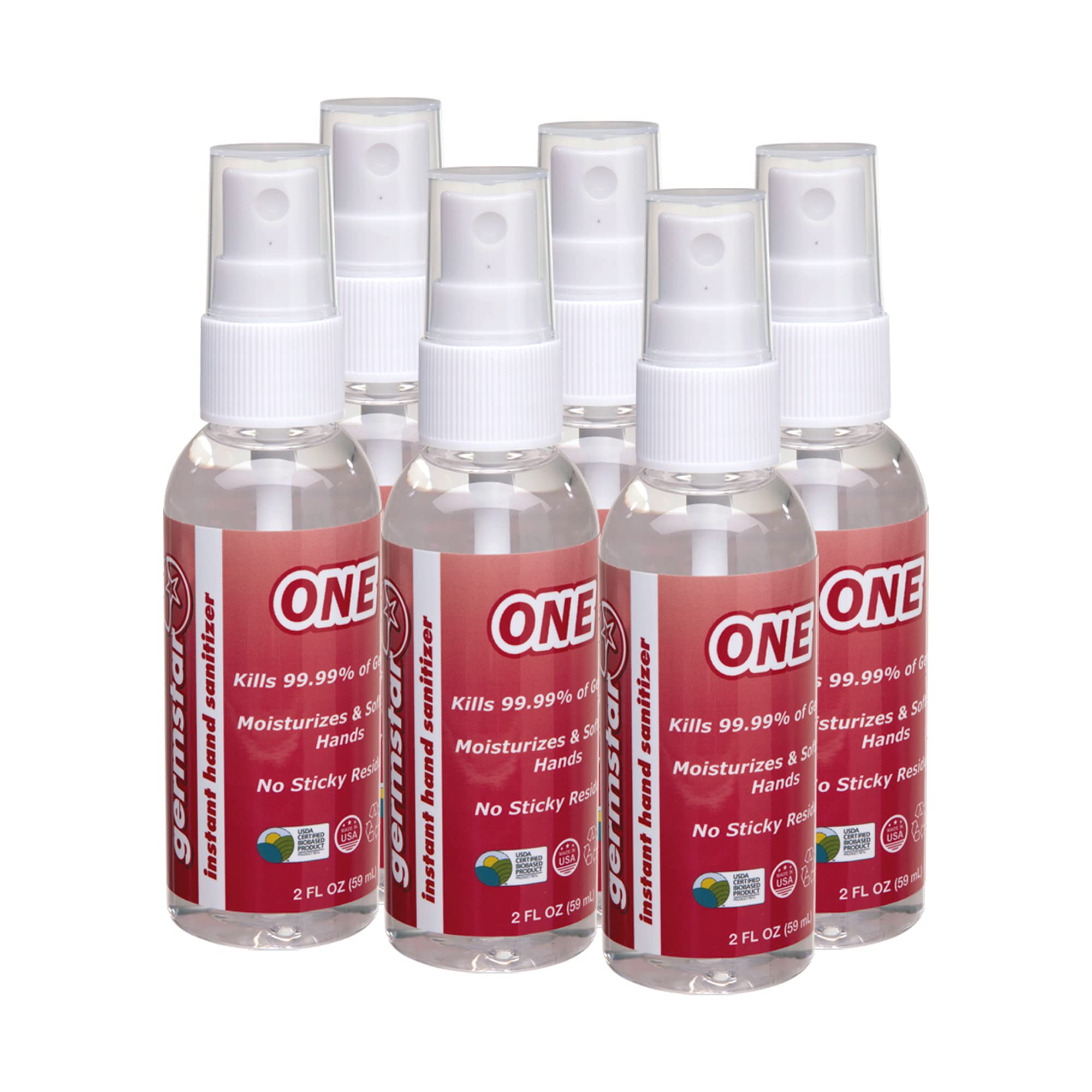 Germstar ONE 2oz Hand Sanitizer Spray Bottles (6-Pack) - Travel Size Alcohol-Based Sanitizer for Home, Office, School & On-The-Go Hygiene Protection
