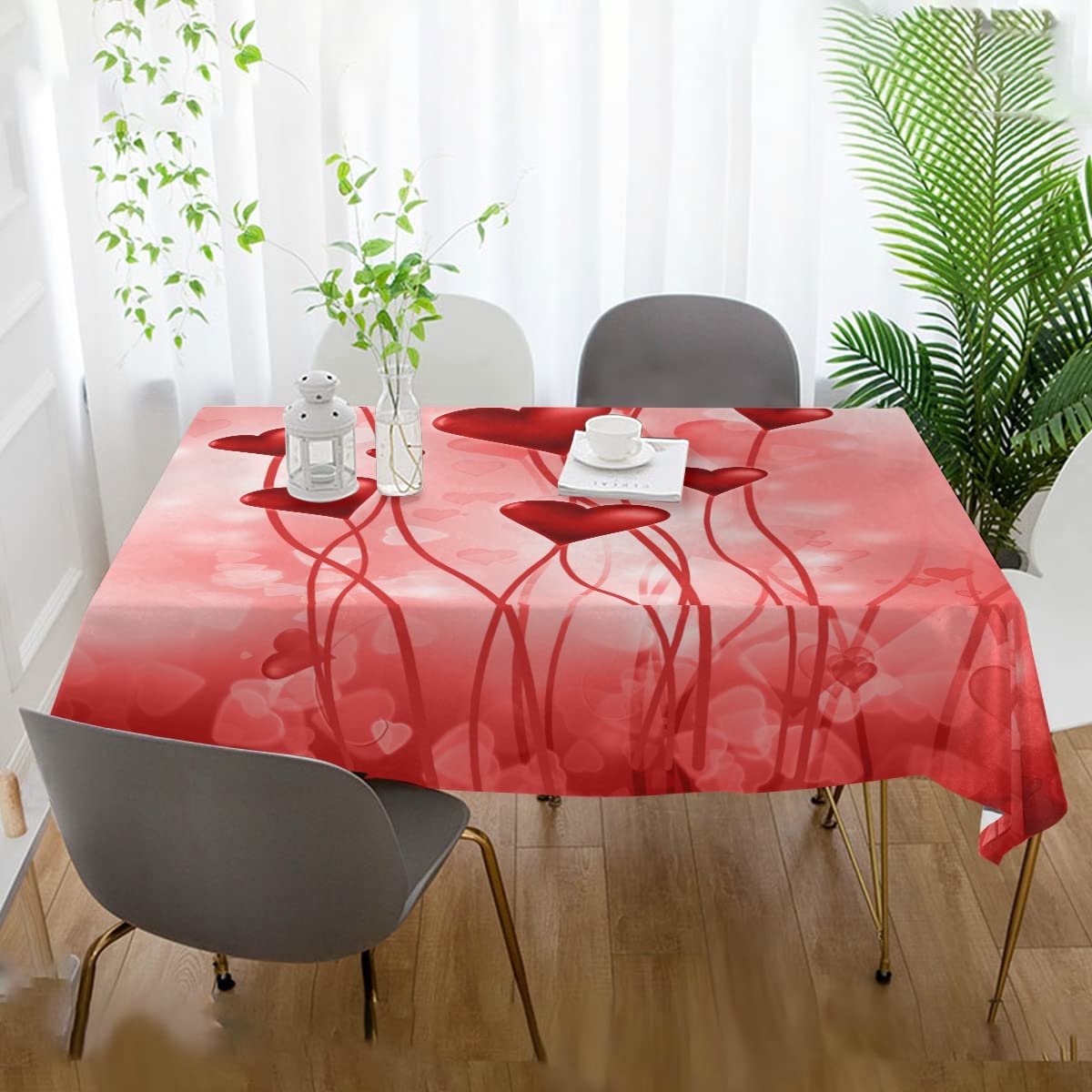 Valentine's Day Red Hearts Square Tablecloth - Modern Rectangle Table Linen Cover for Kitchen, Dining Room, Party & Home Decor | Perfect for Romantic Dinners, Anniversary Celebrations & Holiday Gatherings